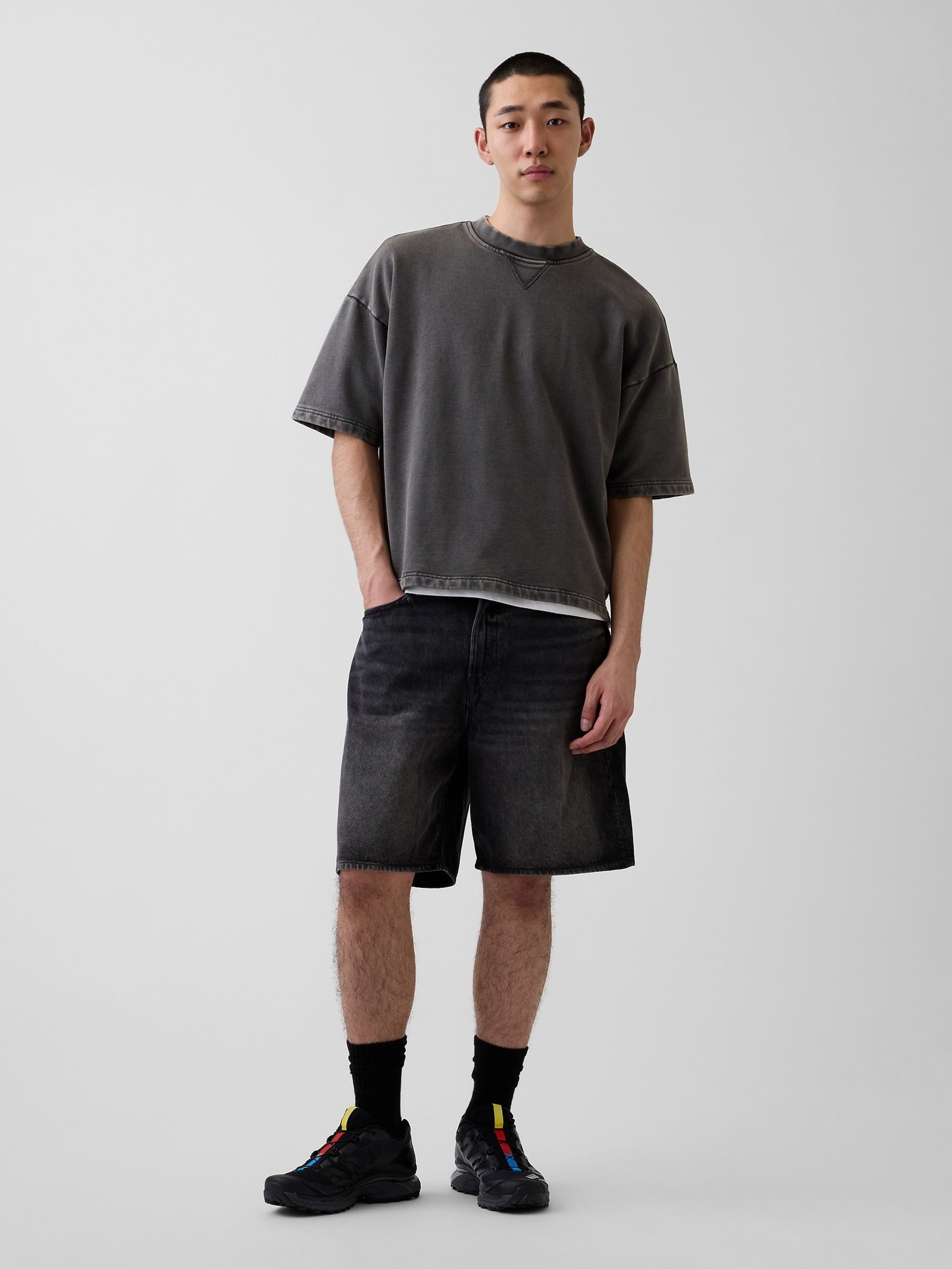 Black Heavyweight French Terry Oversized Short Sleeve Sweatshirt - Image 3 of 4