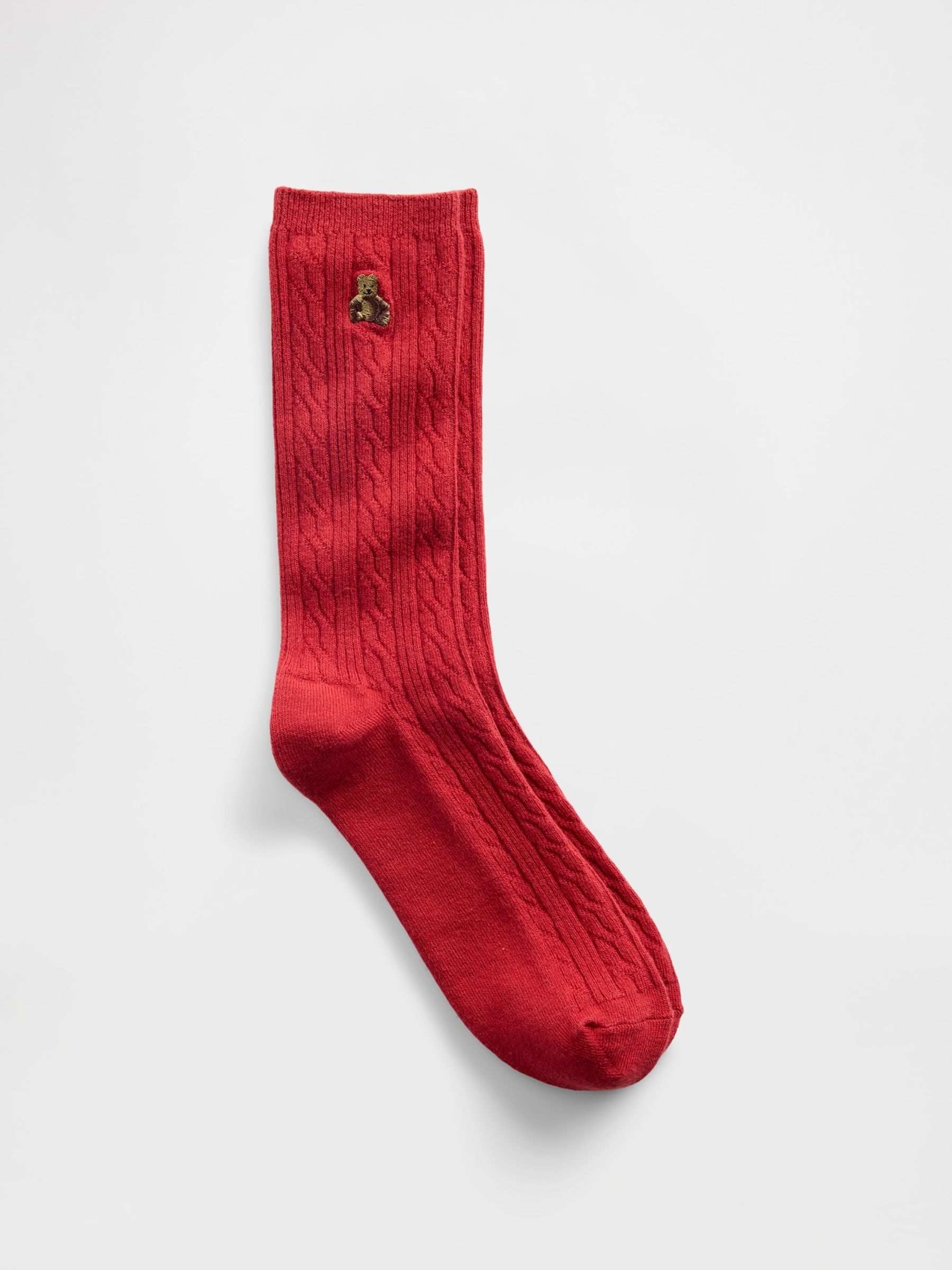 Red Brannan Bear Cable-Knit Crew Socks - Image 1 of 2