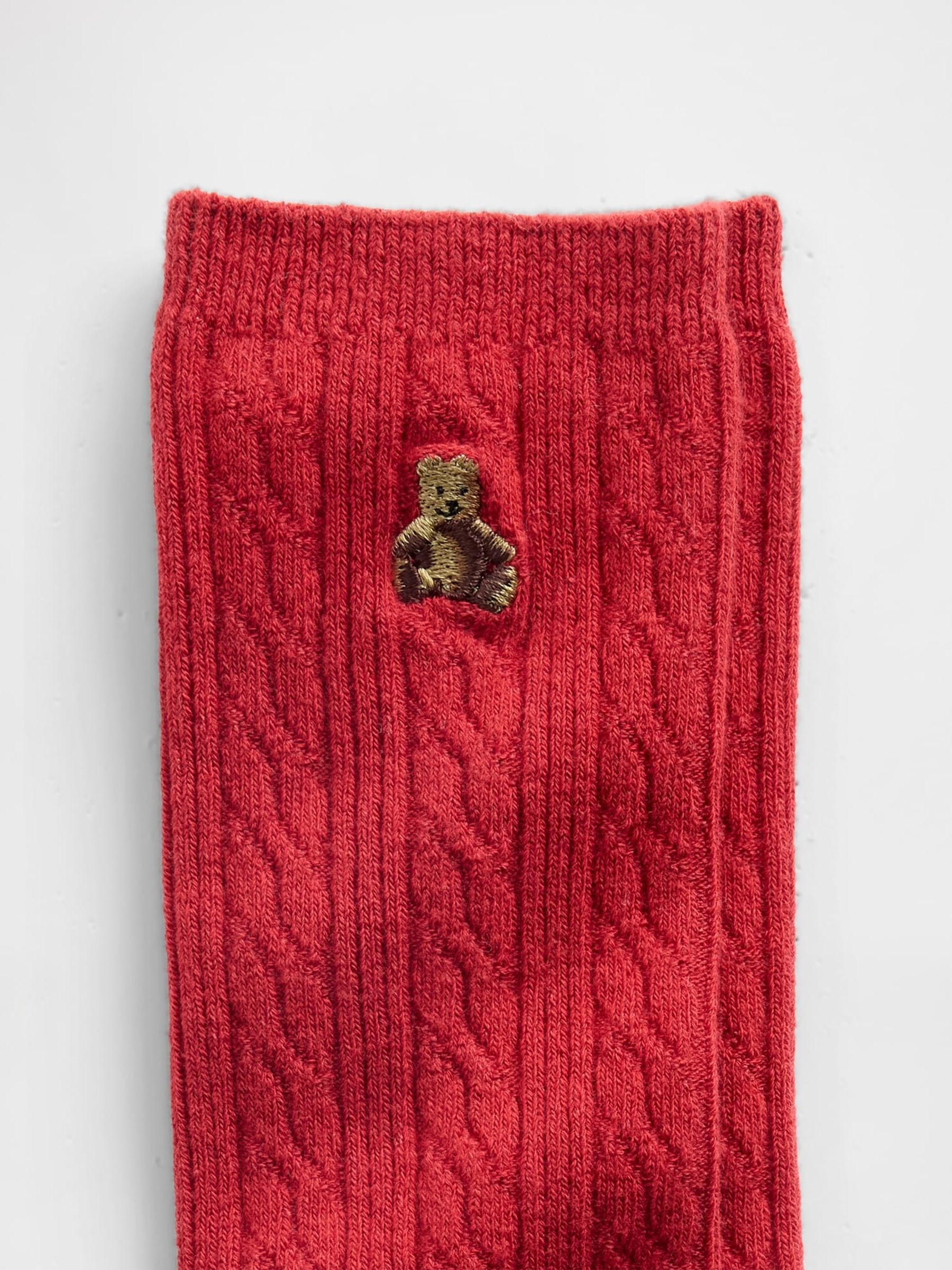 Red Brannan Bear Cable-Knit Crew Socks - Image 2 of 2