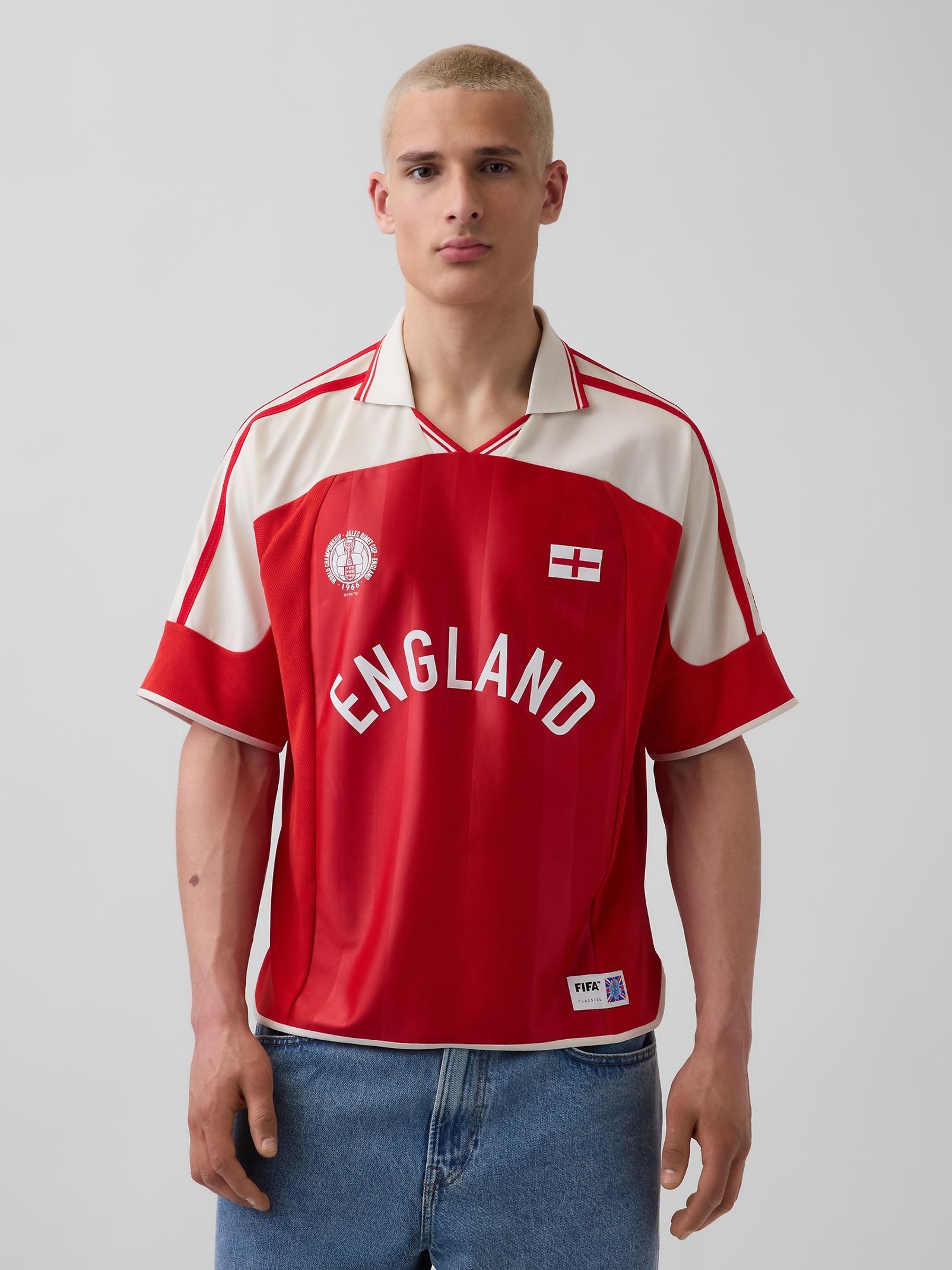 Red England FIFA WORLD CUP™ Oversized Football Jersey T-Shirt - Image 1 of 5 Red England FIFA WORLD CUP™ Oversized Football Jersey T-Shirt - Image 1 of 5