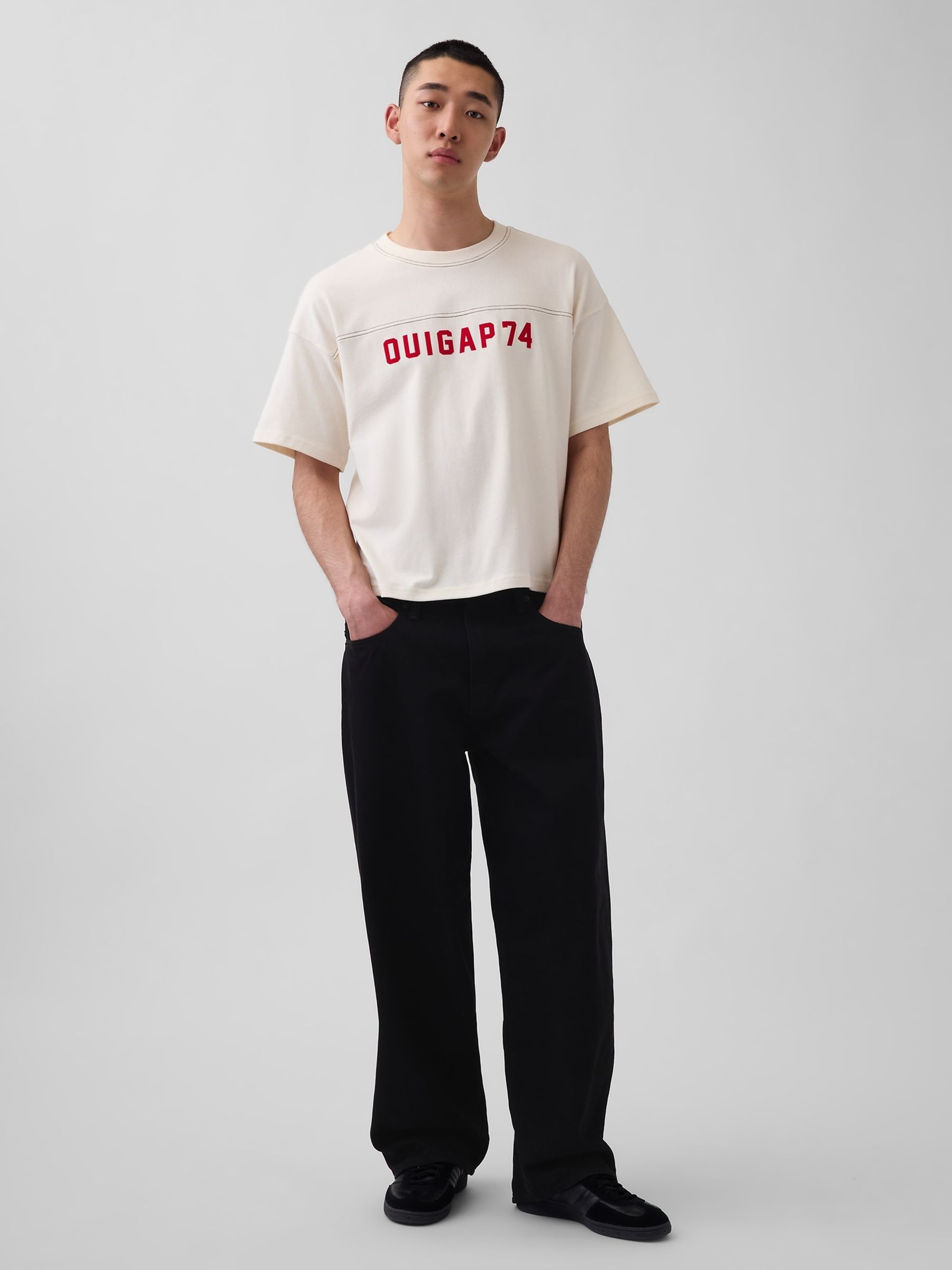 OuiGap Cream Heavyweight Boxy Logo Short Sleeve T-Shirt - Image 3 of 5