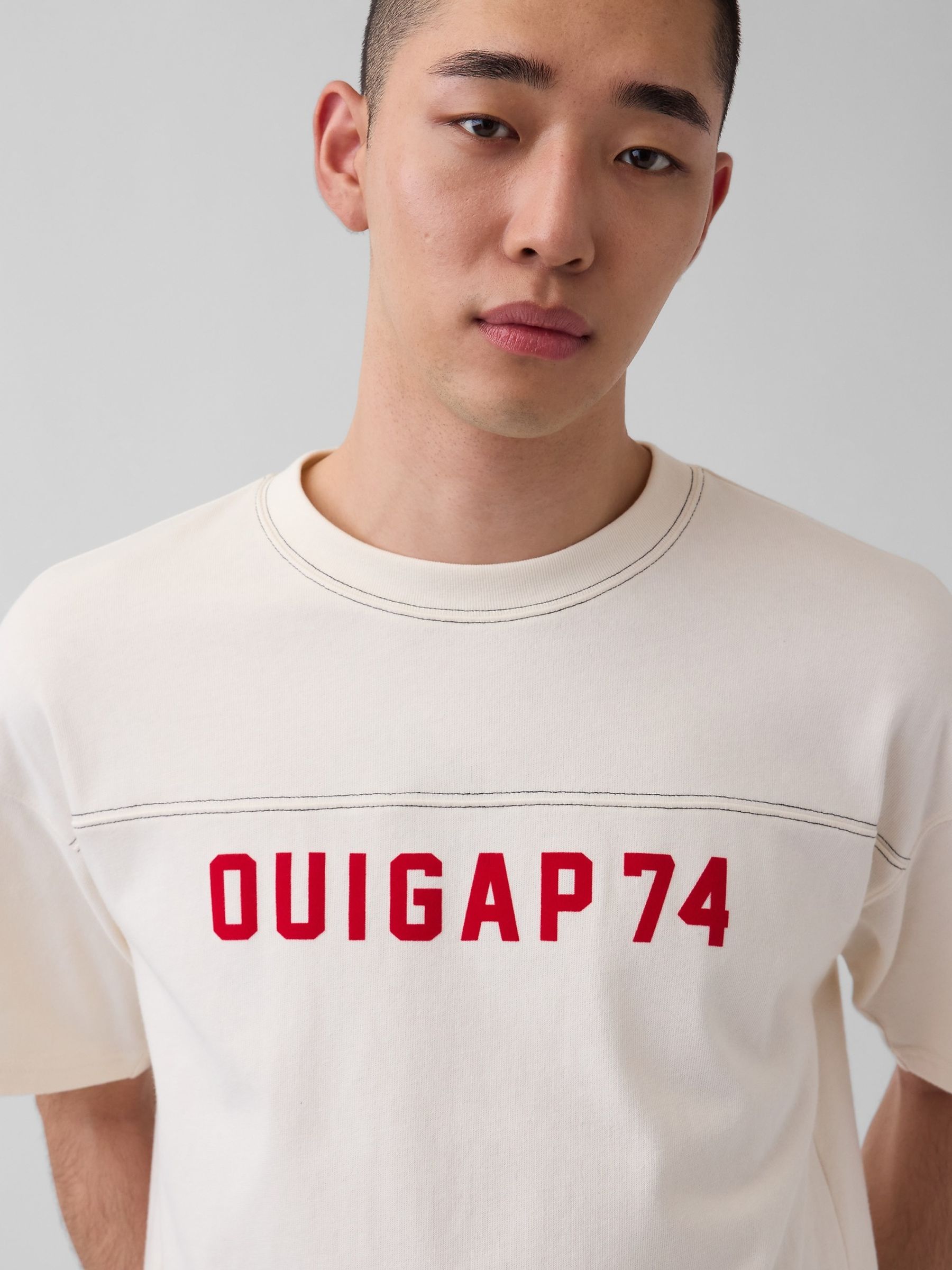 OuiGap Cream Heavyweight Boxy Logo Short Sleeve T-Shirt - Image 4 of 5