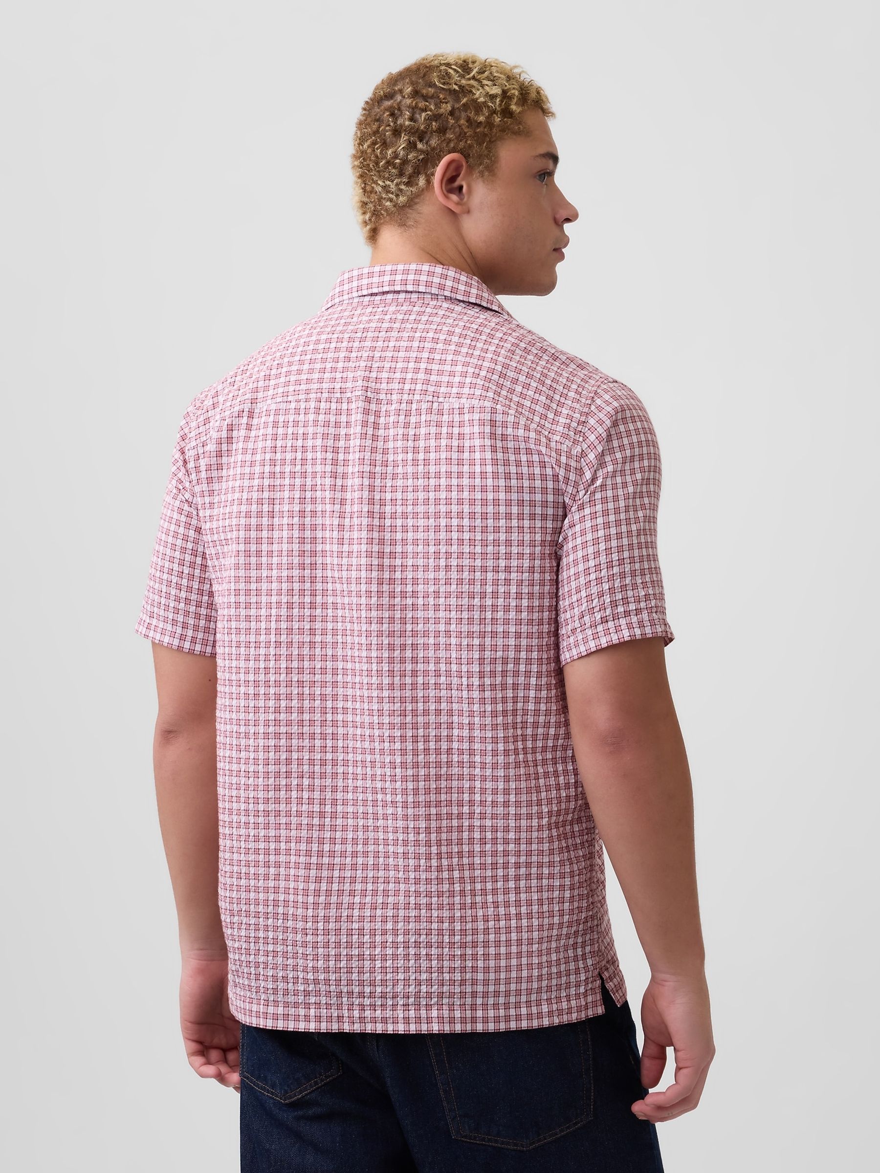 Pink Check Crinkle-Cotton Holiday Shirt - Image 2 of 5 Pink Check Crinkle-Cotton Holiday Shirt - Image 2 of 5
