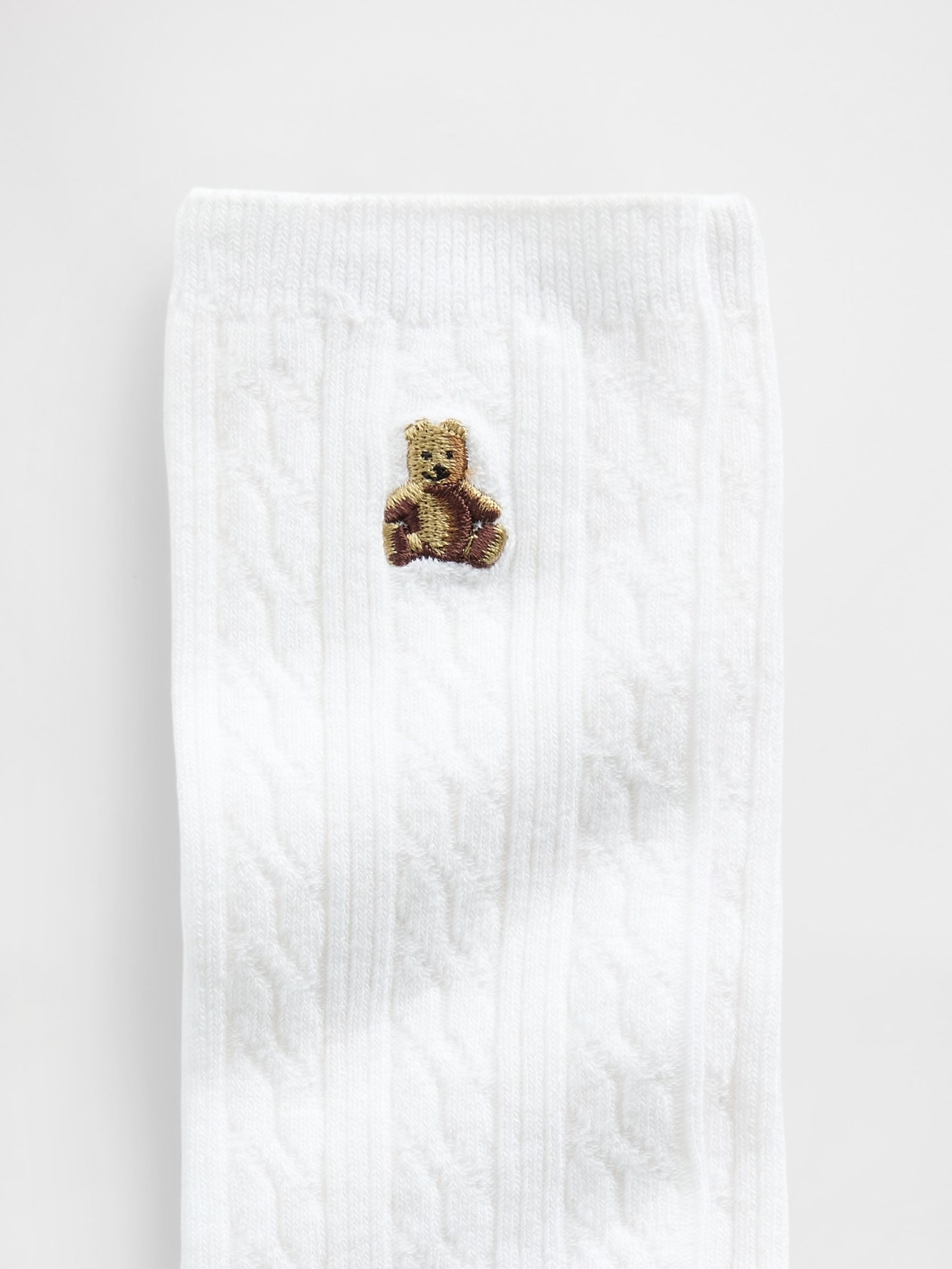 White Brannan Bear Cable-Knit Crew Socks - Image 2 of 2