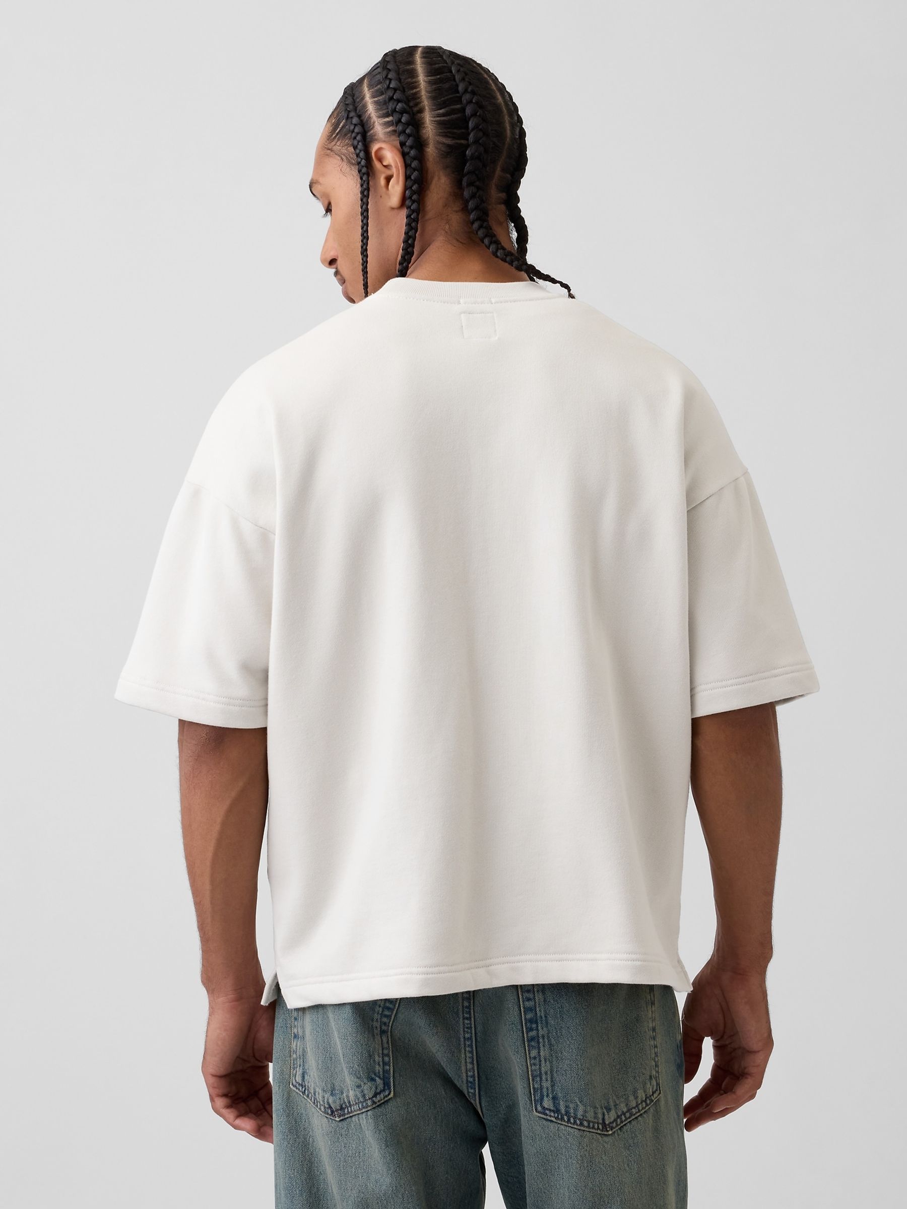 Cream Heavyweight French Terry Oversized Short Sleeve Sweatshirt - Image 2 of 4
