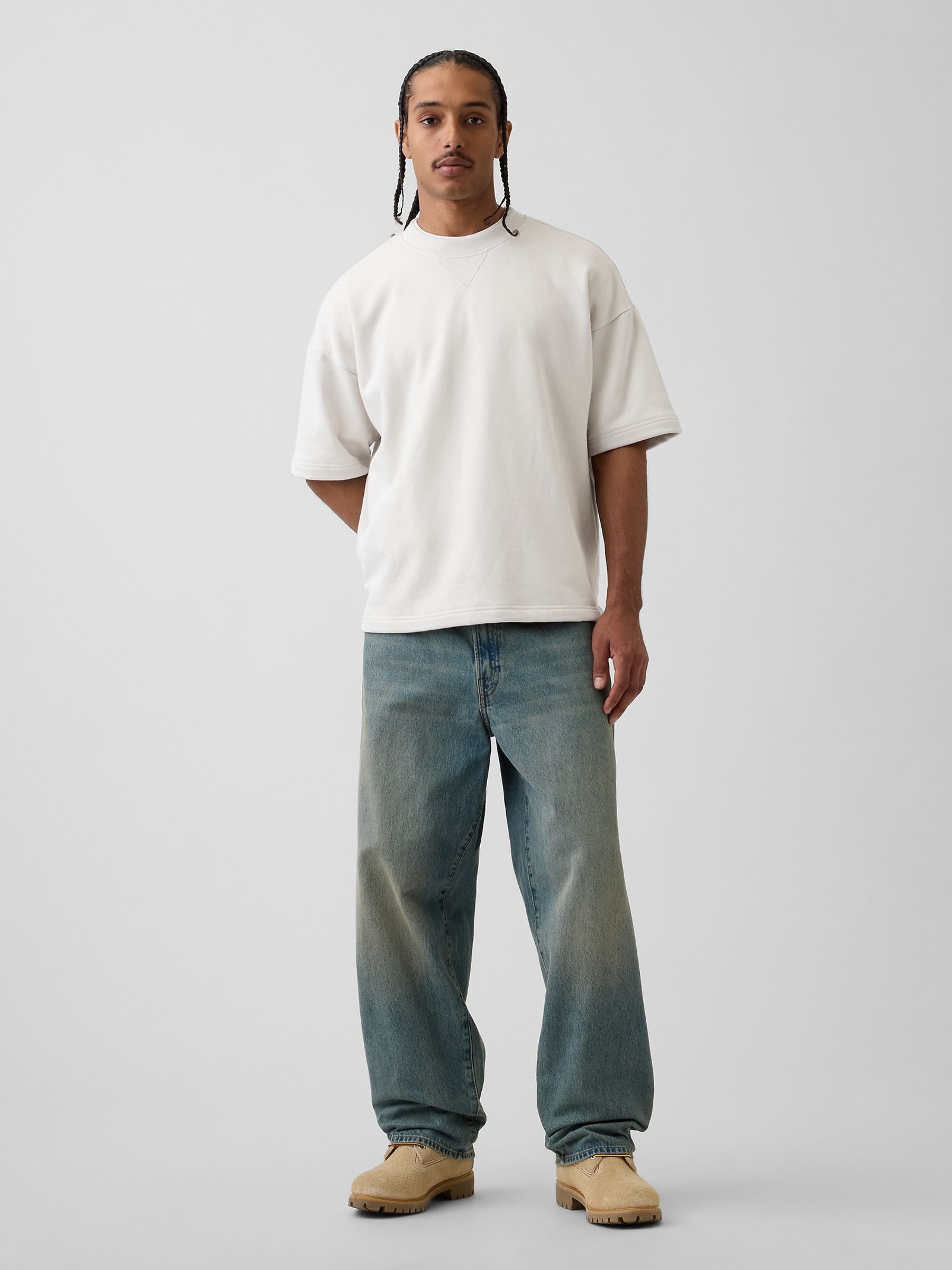 Cream Heavyweight French Terry Oversized Short Sleeve Sweatshirt - Image 3 of 4