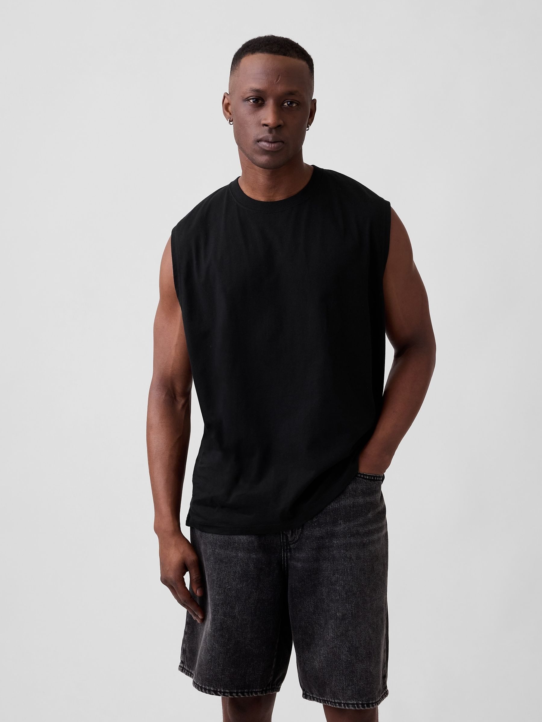 Black Everyday Soft Relaxed Muscle Vest - Image 1 of 5