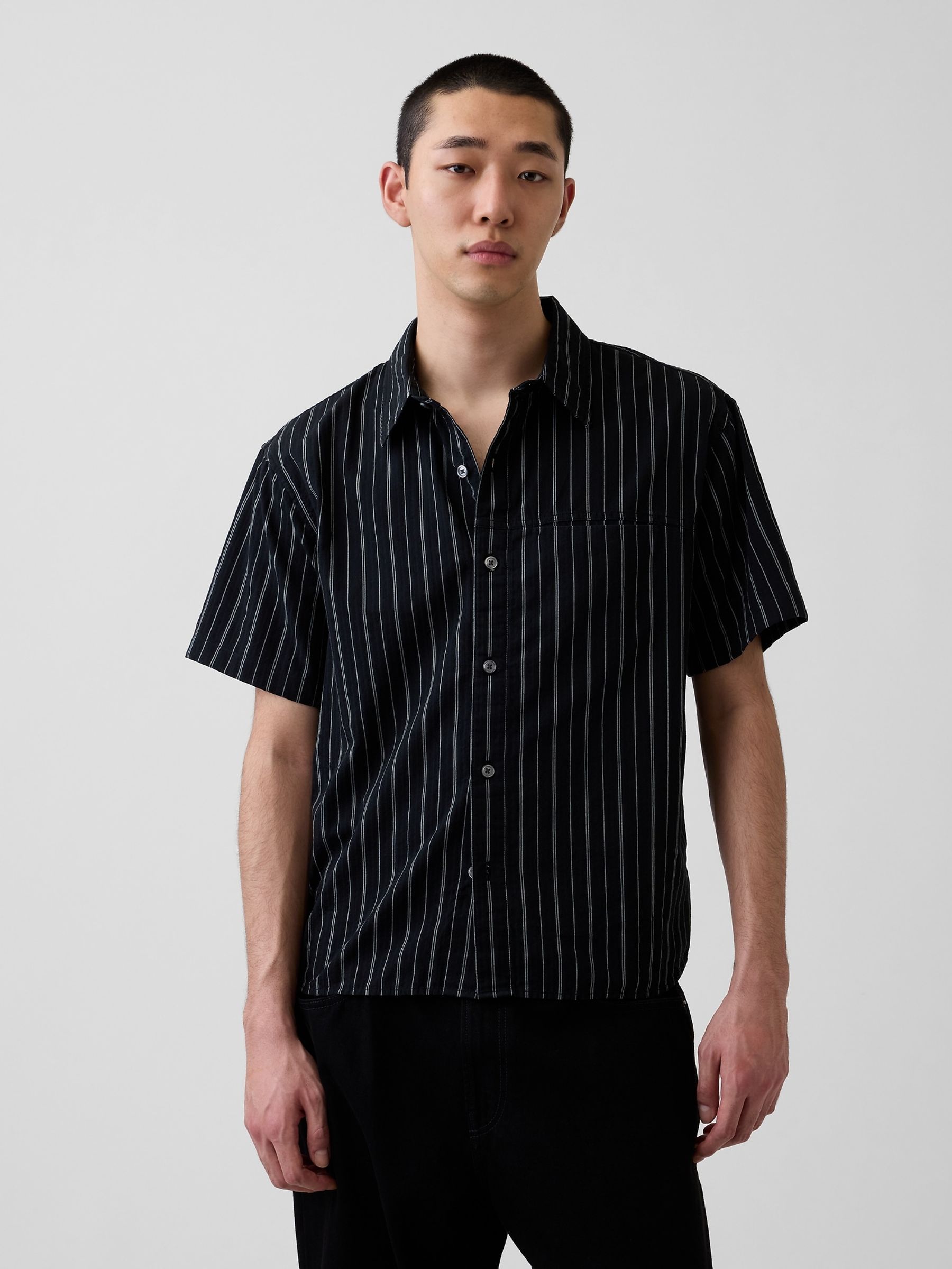 Black Seersucker Holiday Shirt - Image 1 of 4 Black Seersucker Holiday Shirt - Image 1 of 4