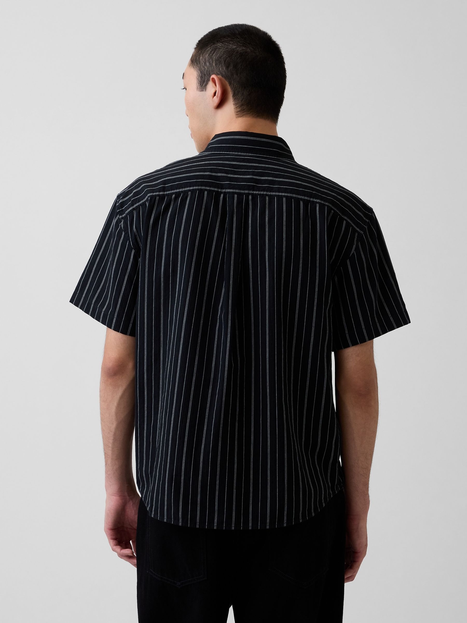 Black Seersucker Holiday Shirt - Image 2 of 4 Black Seersucker Holiday Shirt - Image 2 of 4
