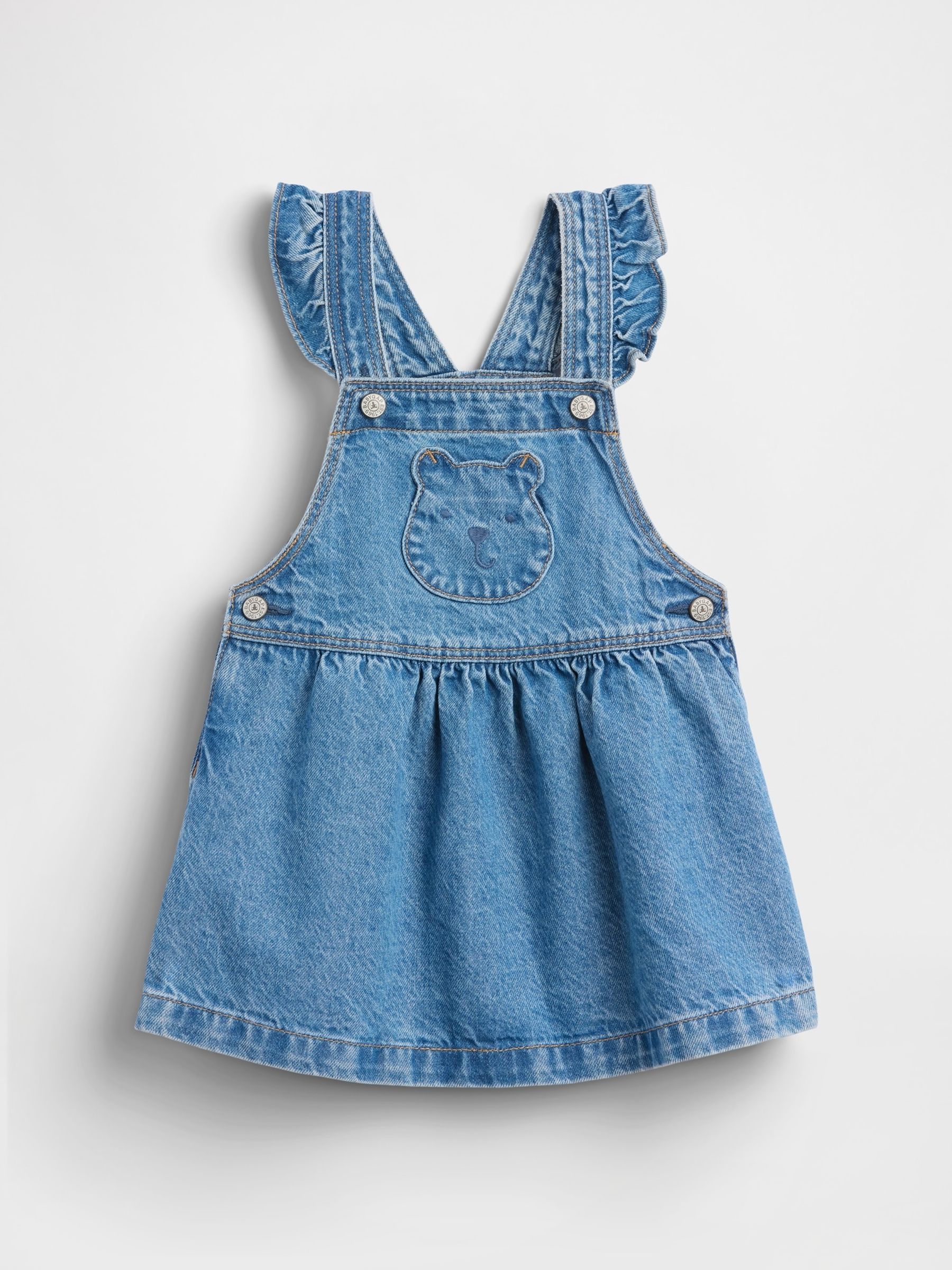 Medium Wash Bear Pocket Denim Pinafore Dress - Image 2 of 4 Medium Wash Bear Pocket Denim Pinafore Dress - Image 2 of 4