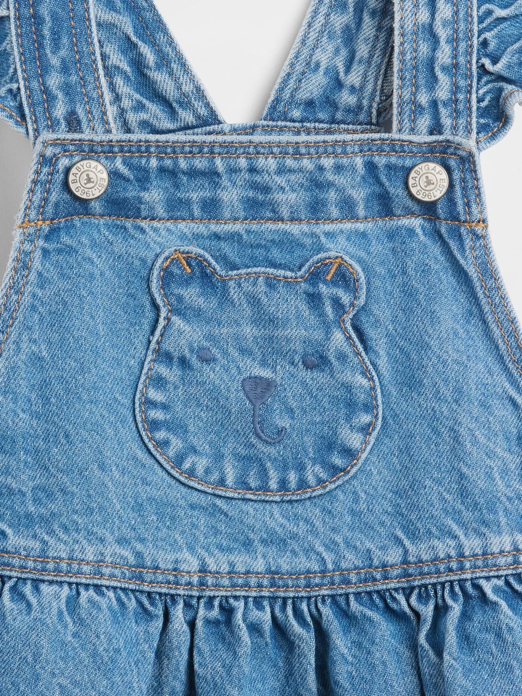 Medium Wash Bear Pocket Denim Pinafore Dress - Image 4 of 4