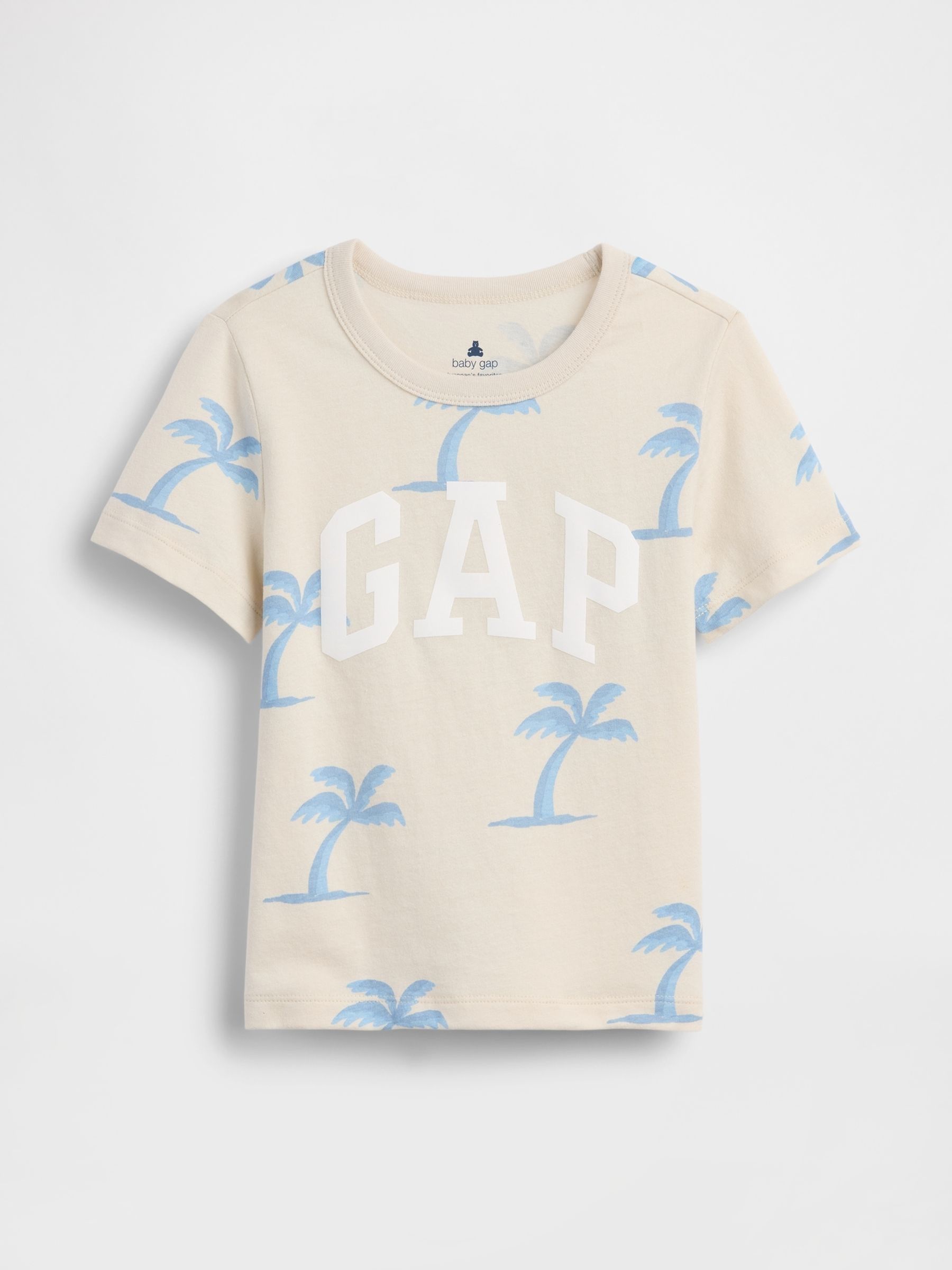 Cream Palm Tree Graphic Logo Short Sleeve T-Shirt - Image 1 of 3