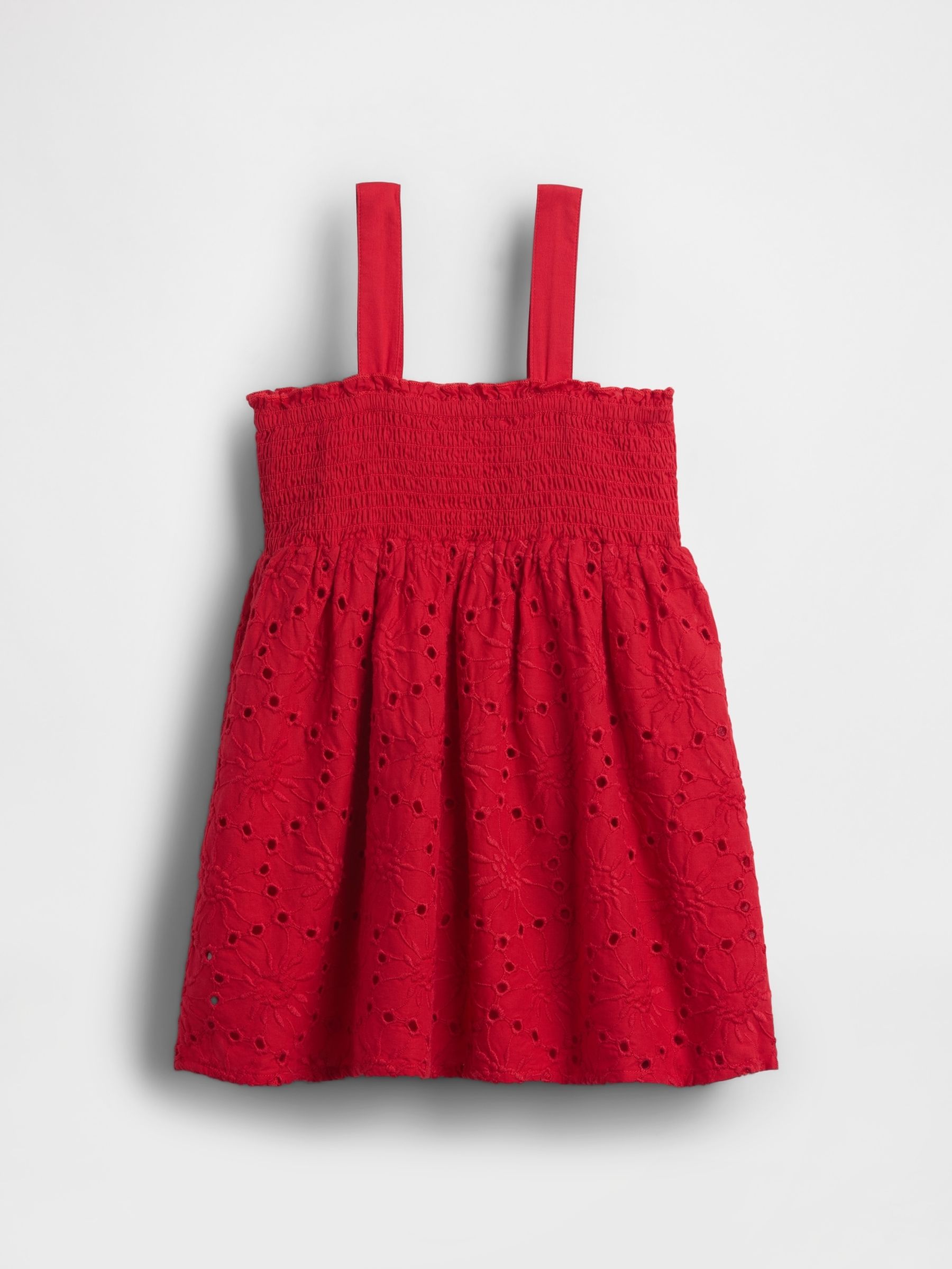 Red Smocked Eyelet Dress - Image 2 of 3 Red Smocked Eyelet Dress - Image 2 of 3