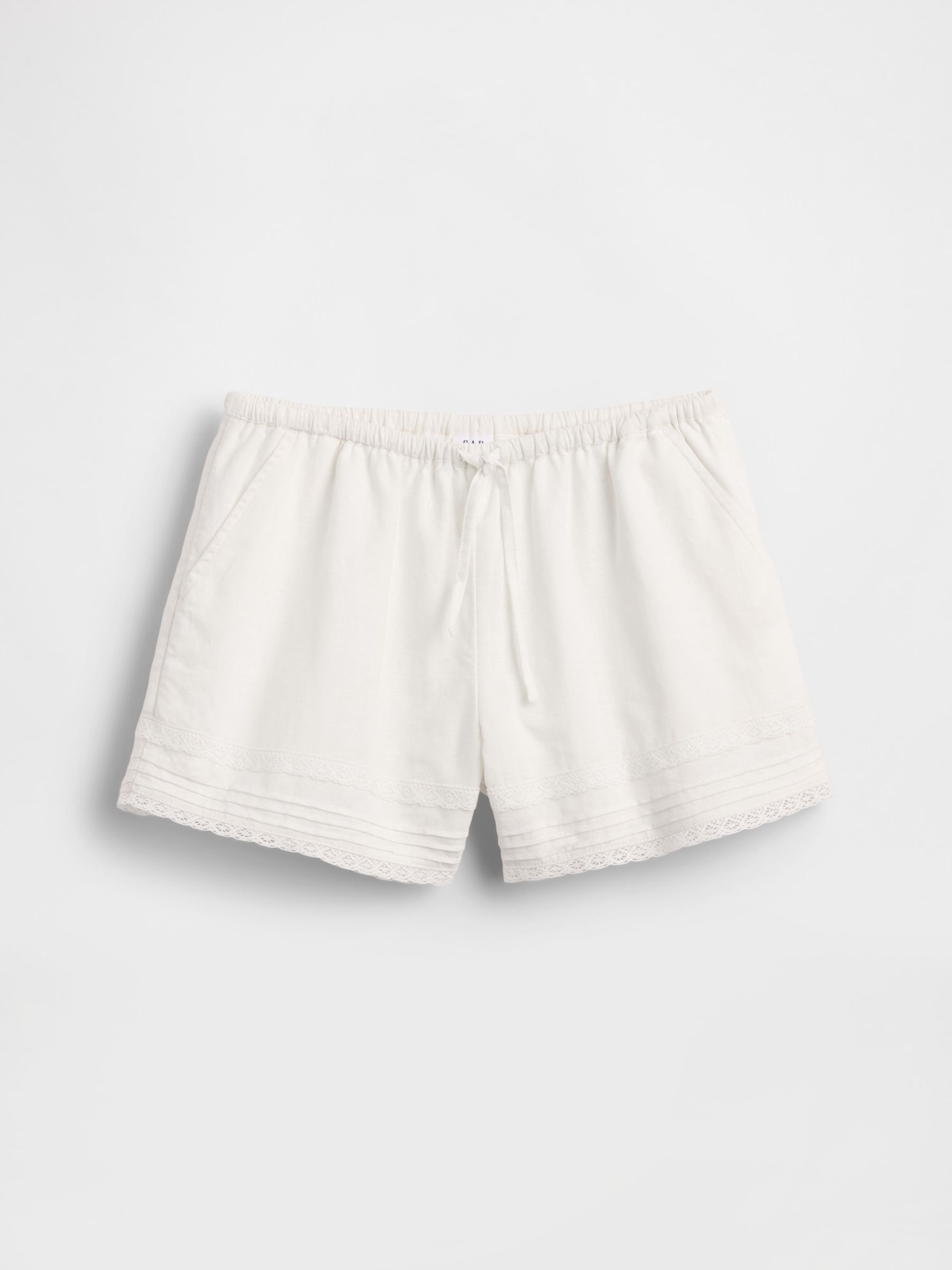 White Linen-Cotton Lace-Trim Easy Shorts - Image 4 of 6