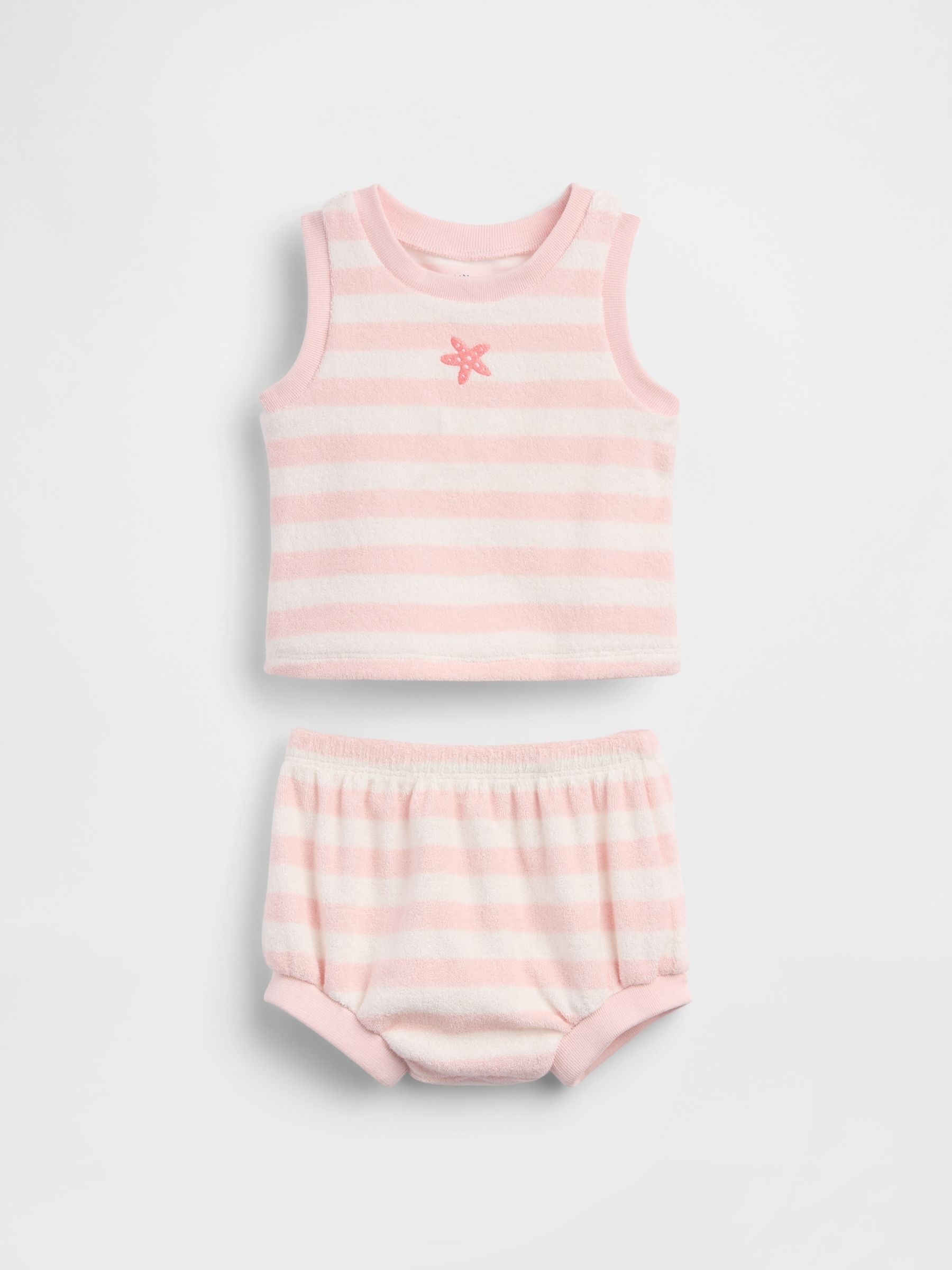 Pink Towel Terry Stripe Outfit Set - Image 1 of 3 Pink Towel Terry Stripe Outfit Set - Image 1 of 3