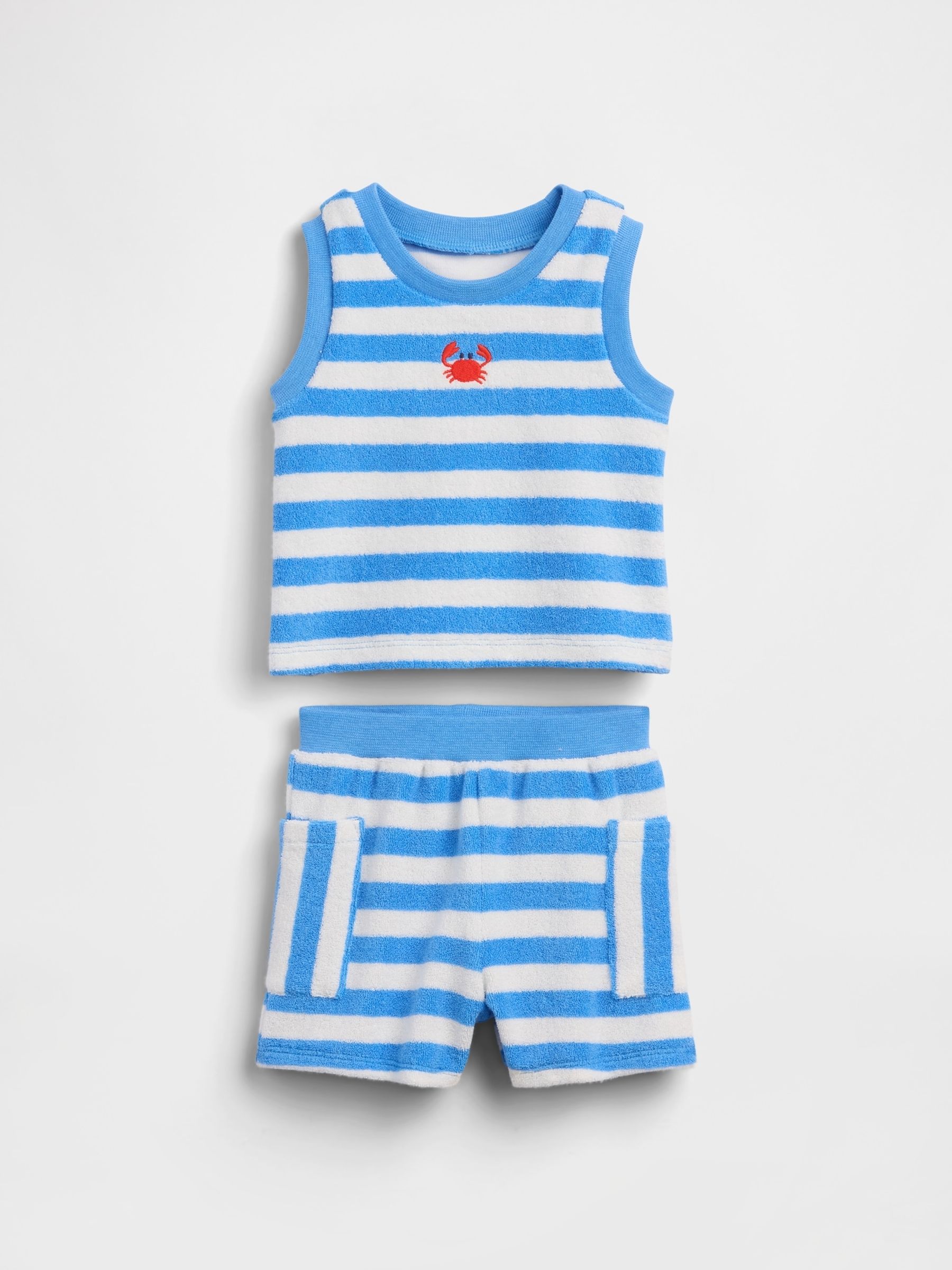 Blue Towel Terry Stripe Top & Short Sets - Image 1 of 3
