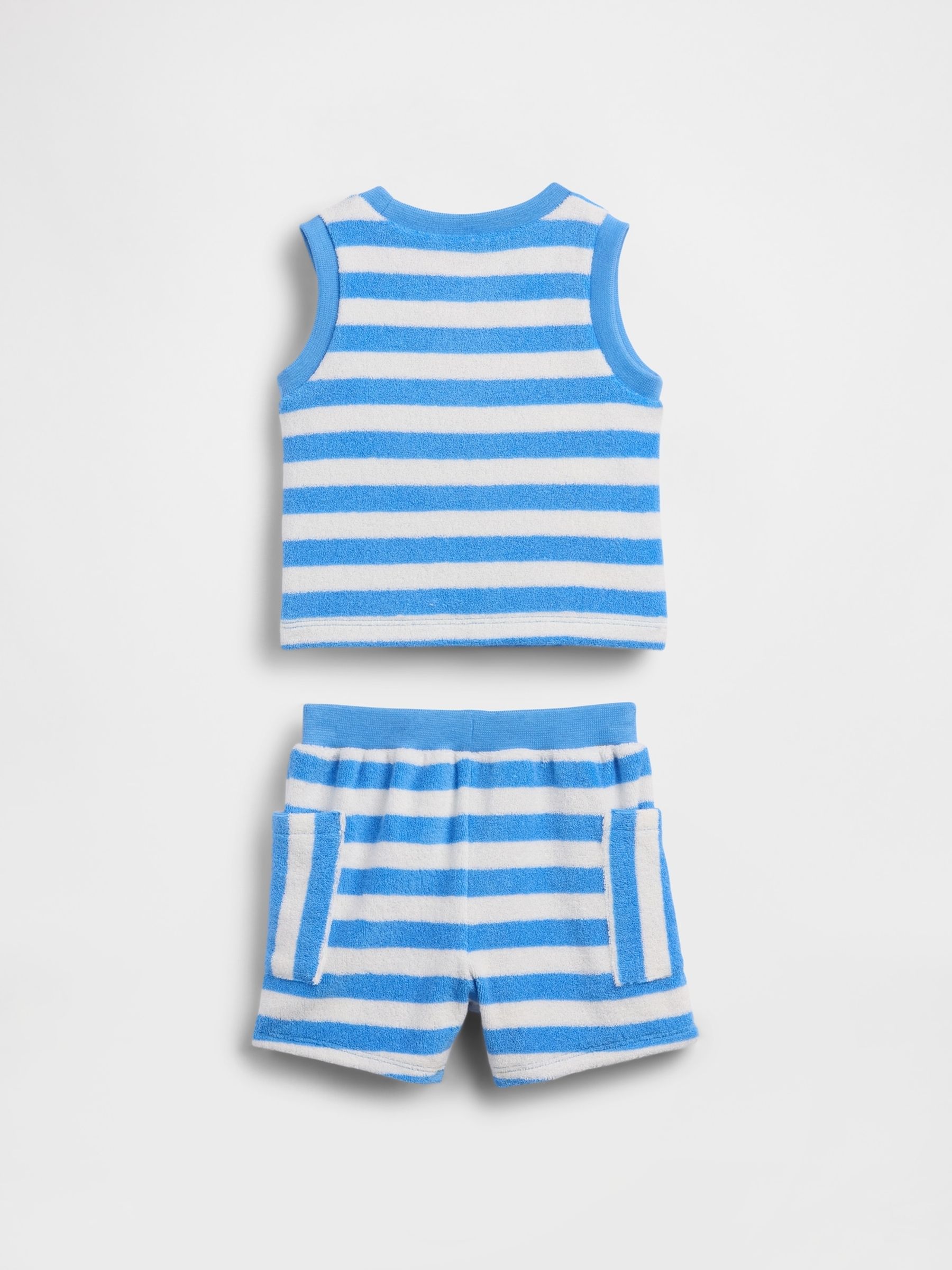 Blue Towel Terry Stripe Top & Short Sets - Image 2 of 3
