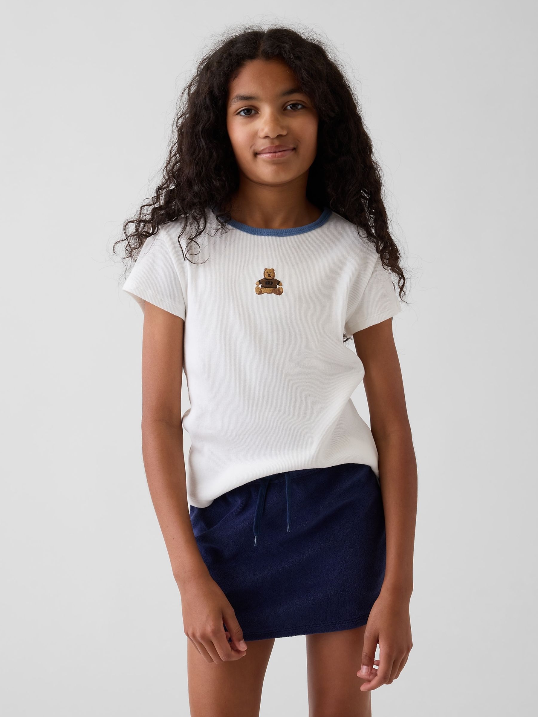 White Embroidered Rib T-Shirt - Image 1 of 4