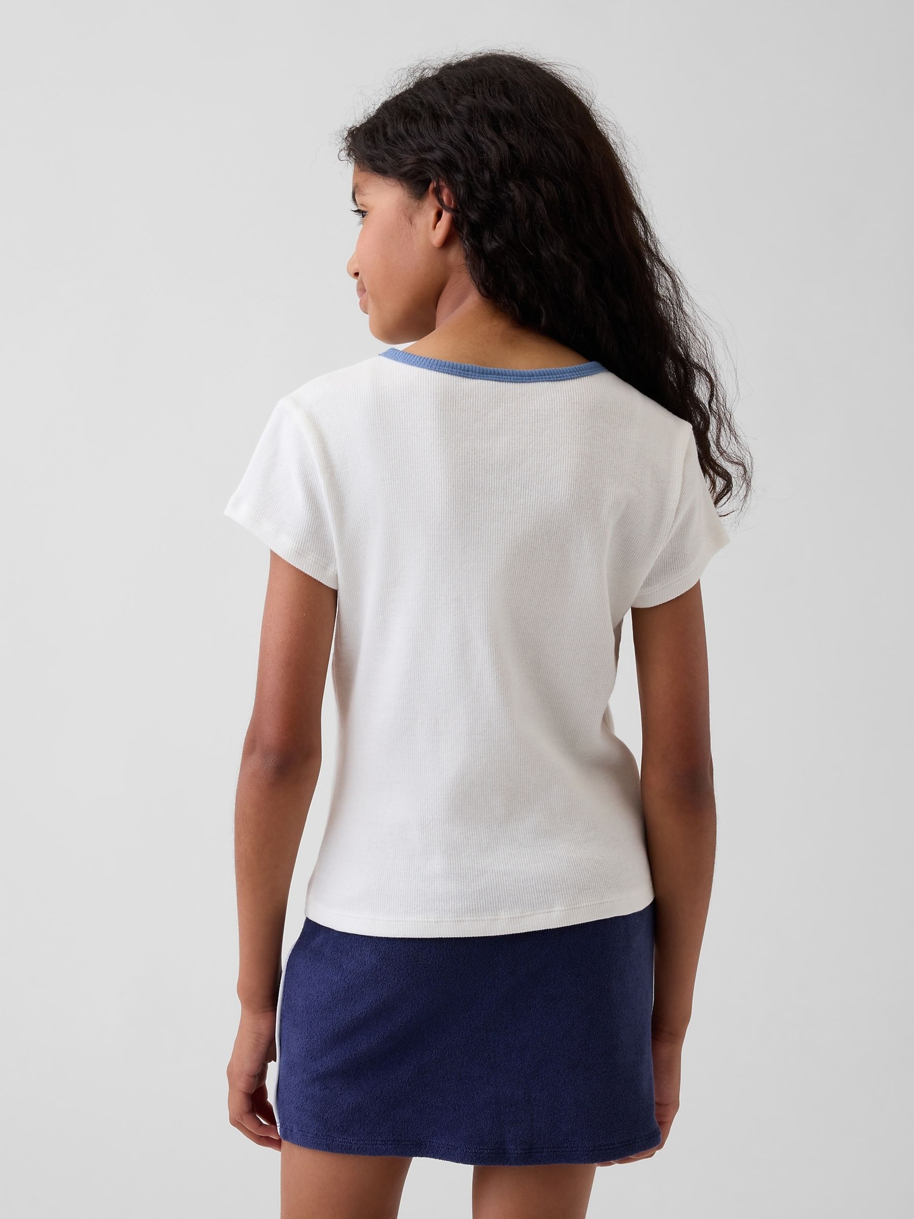White Embroidered Rib T-Shirt - Image 2 of 4