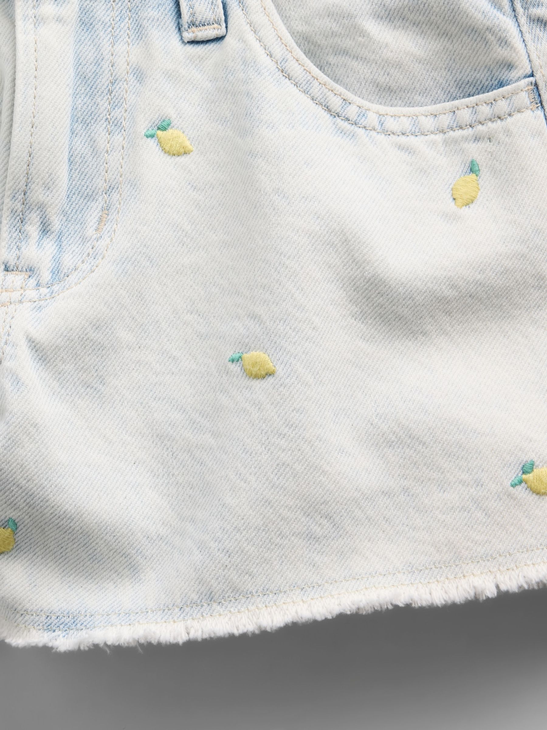 Light Wash Low Rise Stride Embroidered Lemon Denim Shorts - Image 6 of 6