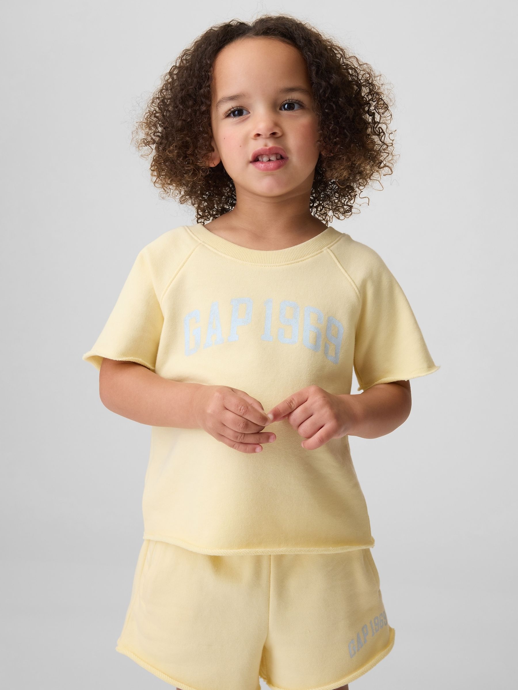 Yellow French Terry Short Sleeve Sweatshirt - Image 1 of 4 Yellow French Terry Short Sleeve Sweatshirt - Image 1 of 4