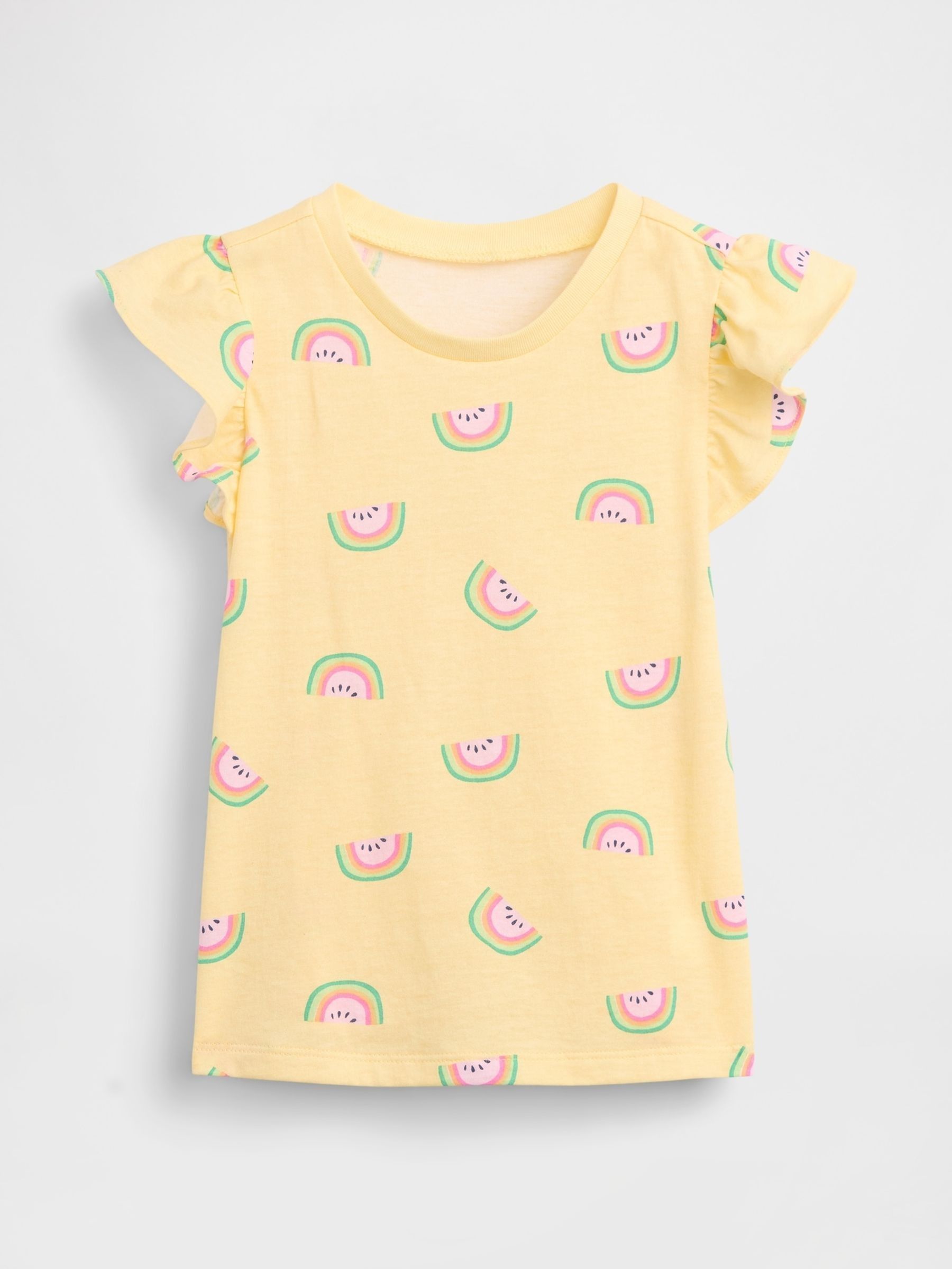 Yellow Watermelon Print Flutter Sleeve T-Shirt - Image 1 of 3