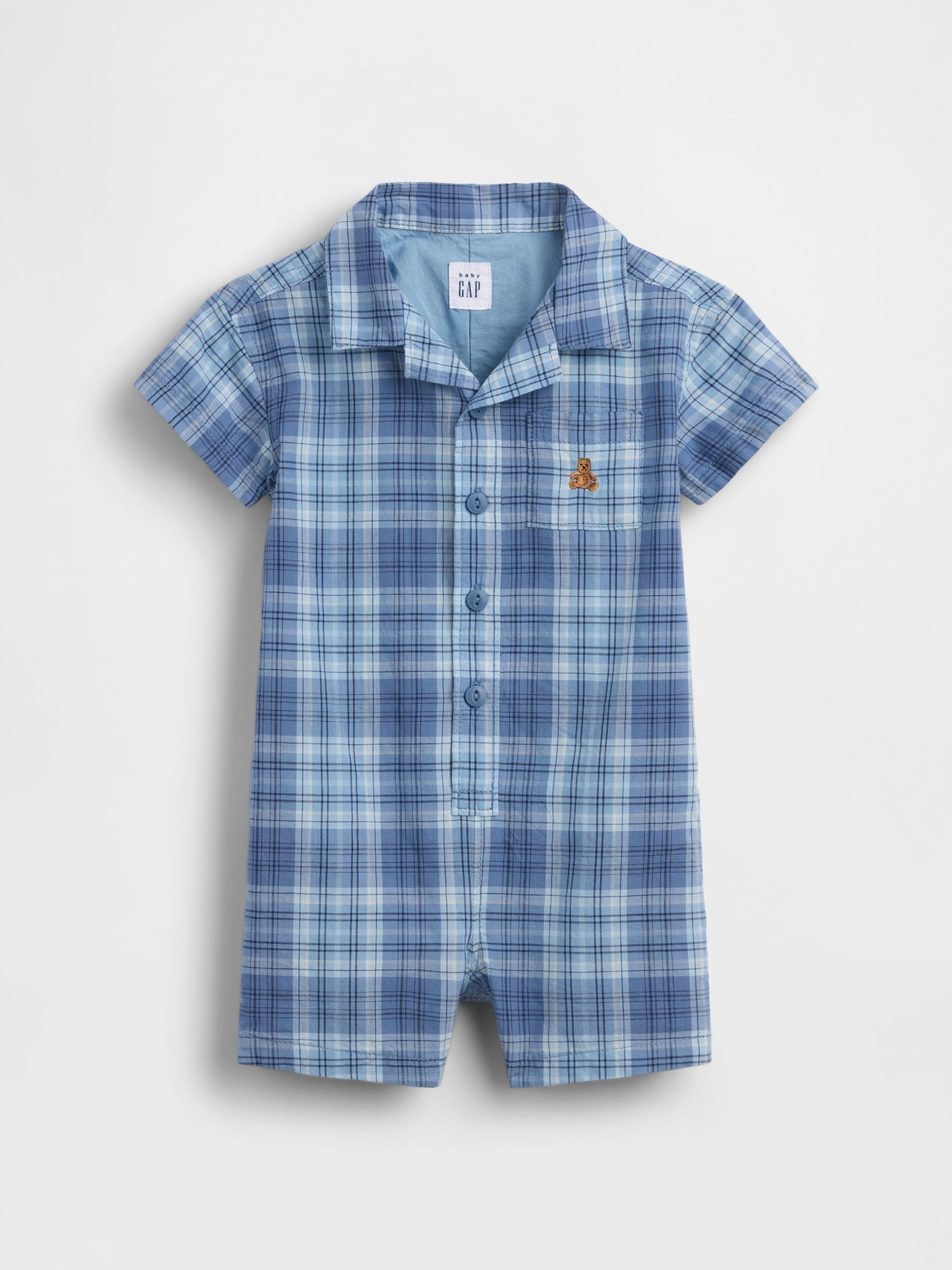 Blue Check Shorts One-Piece - Image 1 of 2