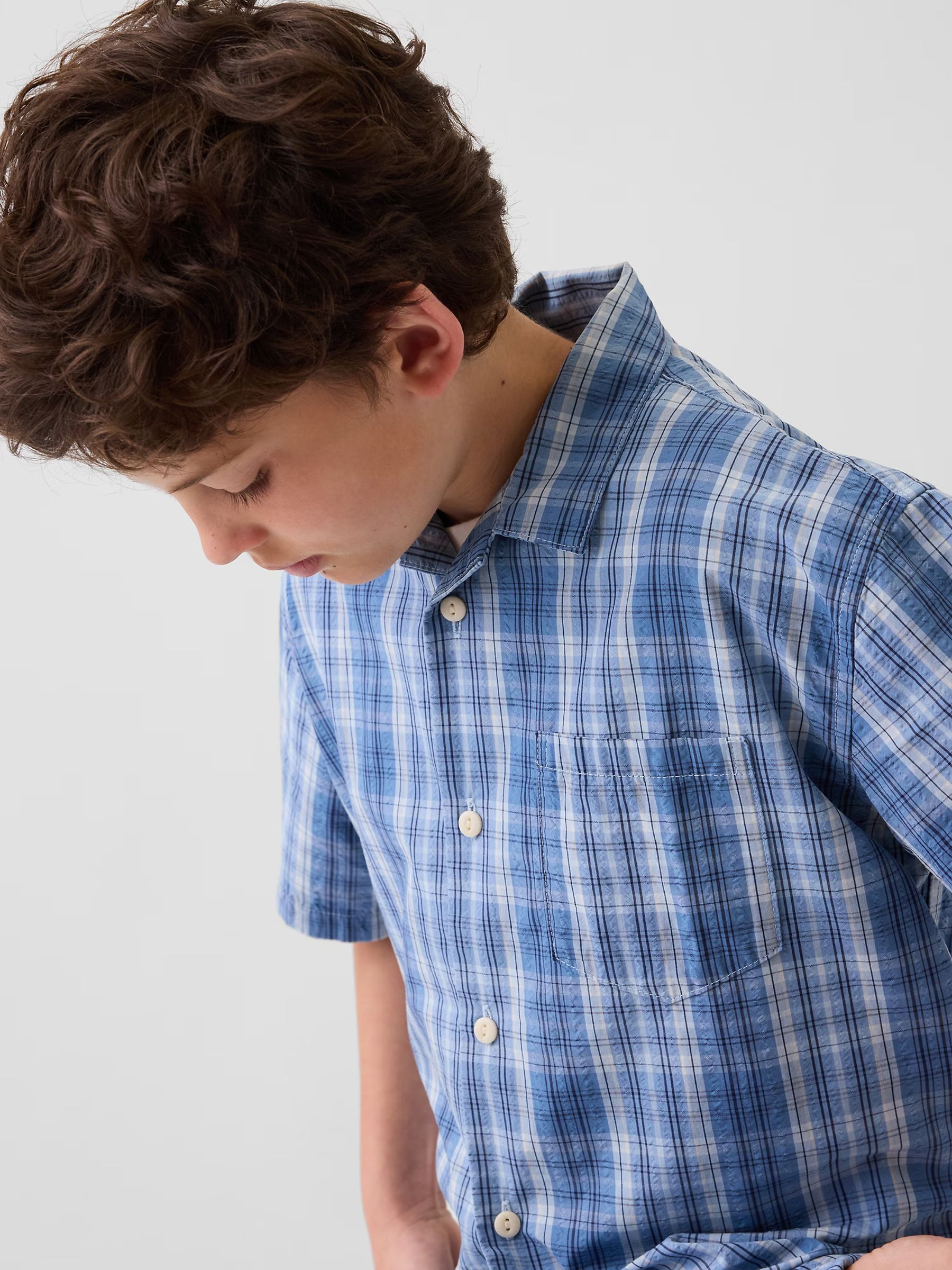 Blue Textured Check Relaxed Holiday Shirt - Image 2 of 3