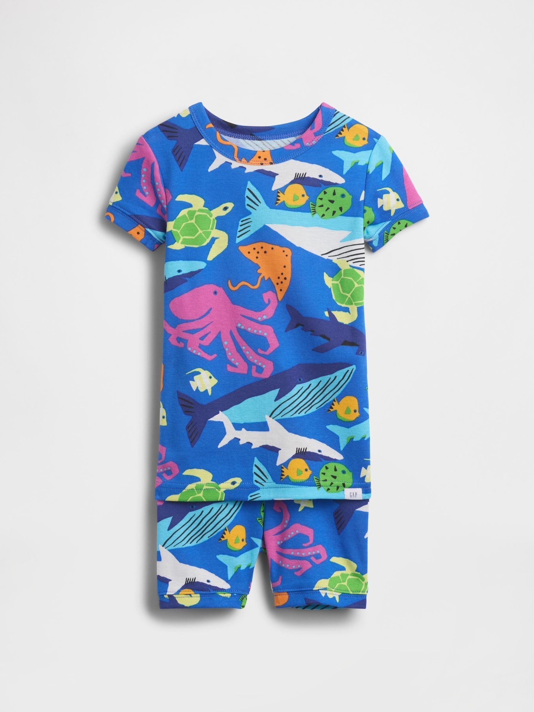Blue Brushed Cotton Sea Creatures Pyjamas Short Set - Image 1 of 2 Blue Brushed Cotton Sea Creatures Pyjamas Short Set - Image 1 of 2