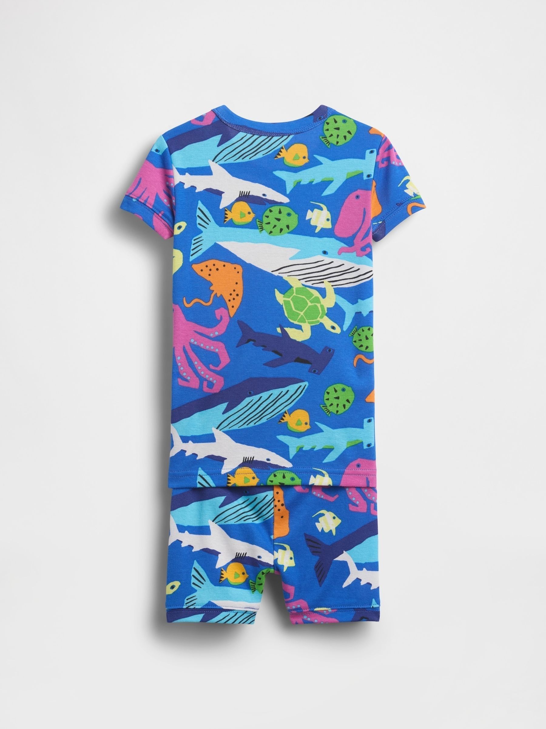 Blue Brushed Cotton Sea Creatures Pyjamas Short Set - Image 2 of 2 Blue Brushed Cotton Sea Creatures Pyjamas Short Set - Image 2 of 2