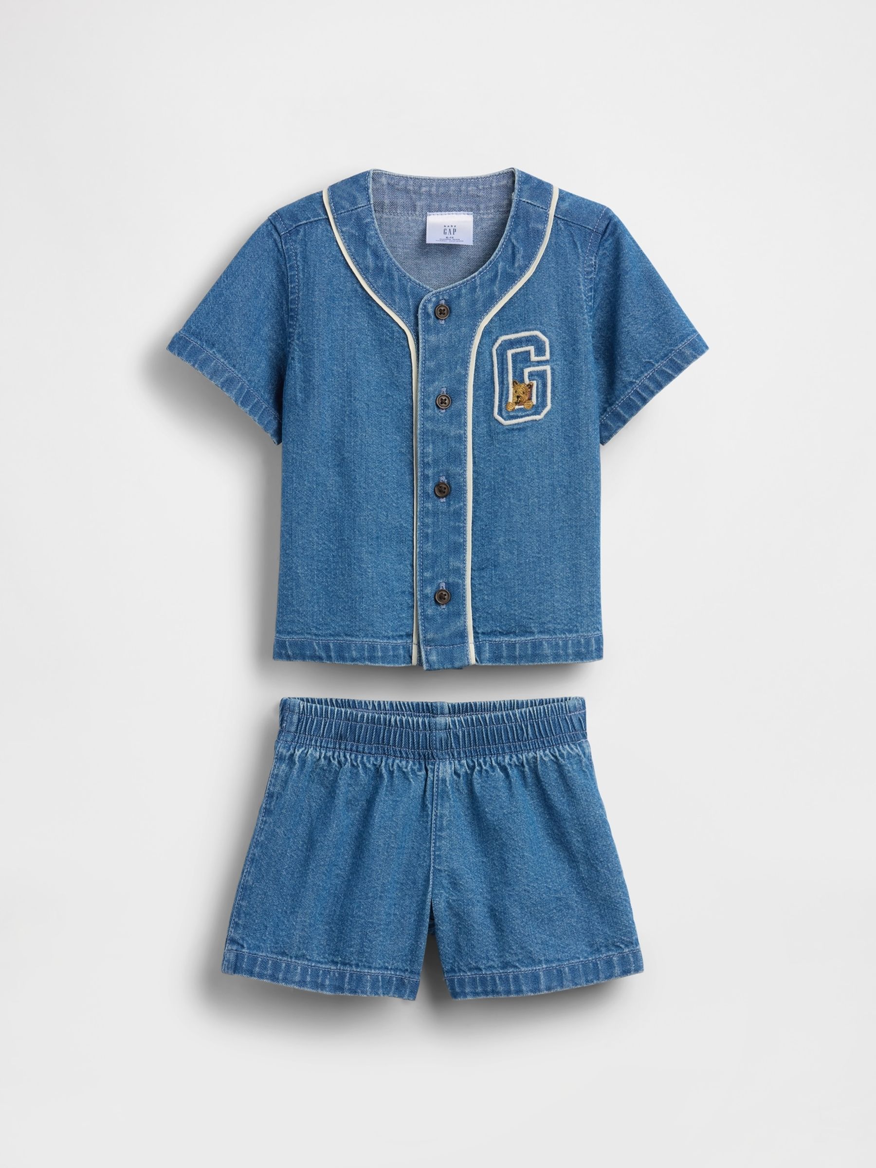 Blue Denim Varsity Top & Short Sets - Image 1 of 3