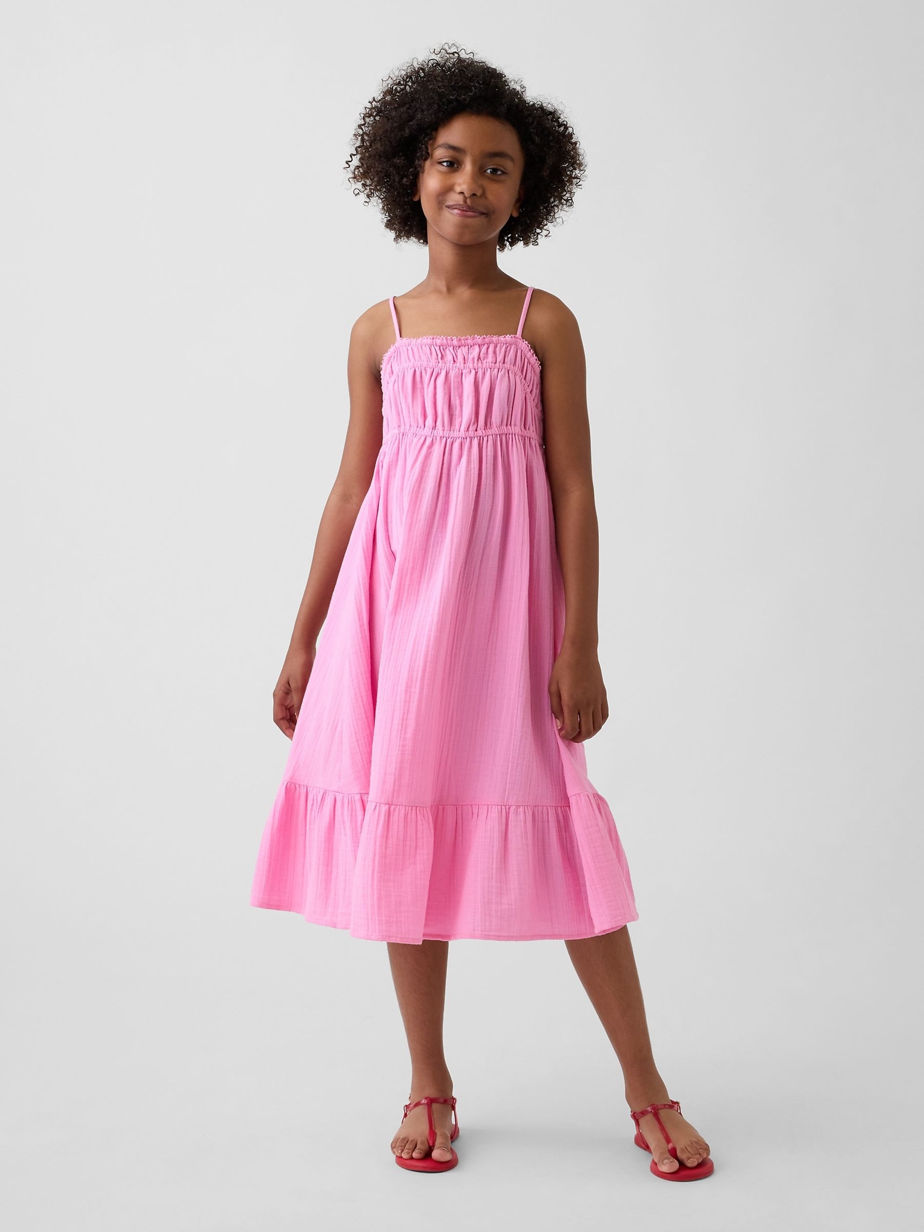 Pink Gauze Midi Dress - Image 1 of 5