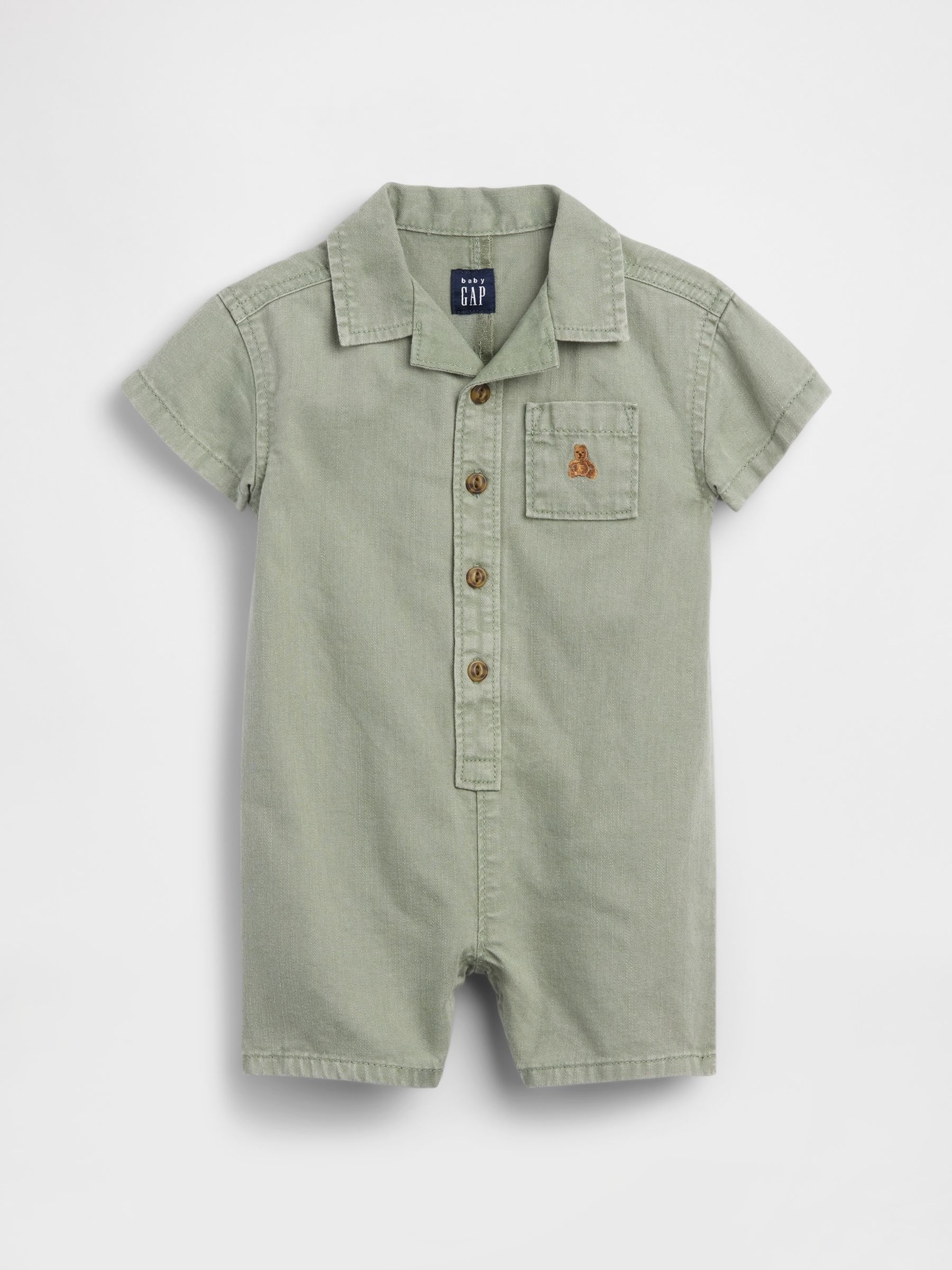 Green Denim Pocket Short One-Piece - Image 1 of 2