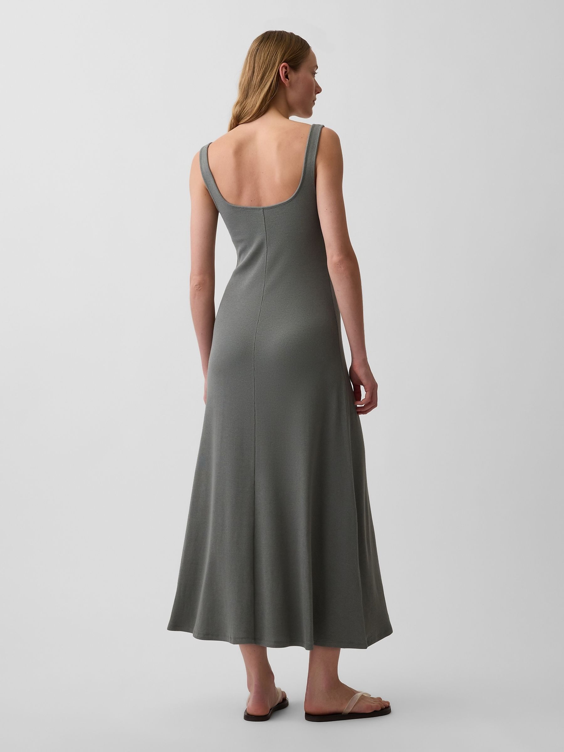 Green Modern Rib Square-Neck Maxi Dress - Image 2 of 4