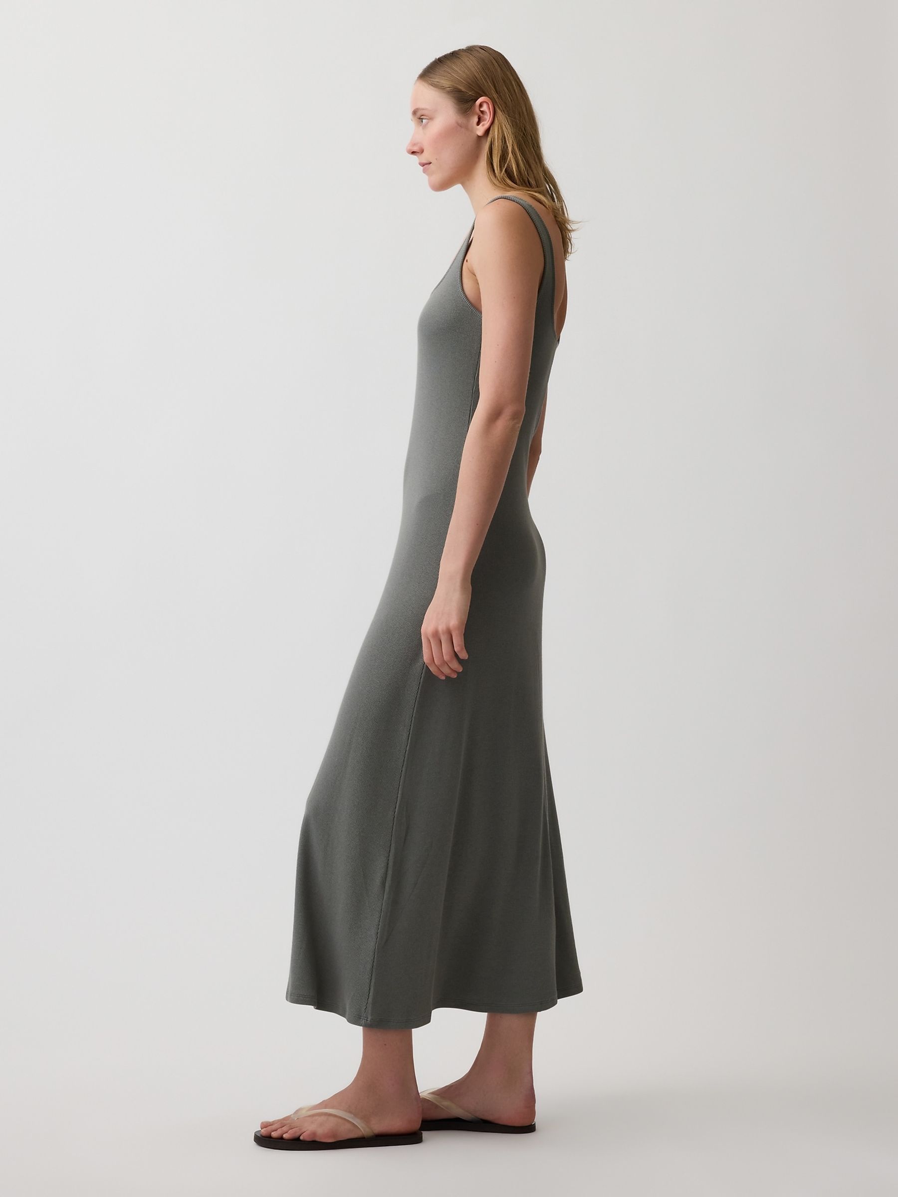 Green Modern Rib Square-Neck Maxi Dress - Image 3 of 4