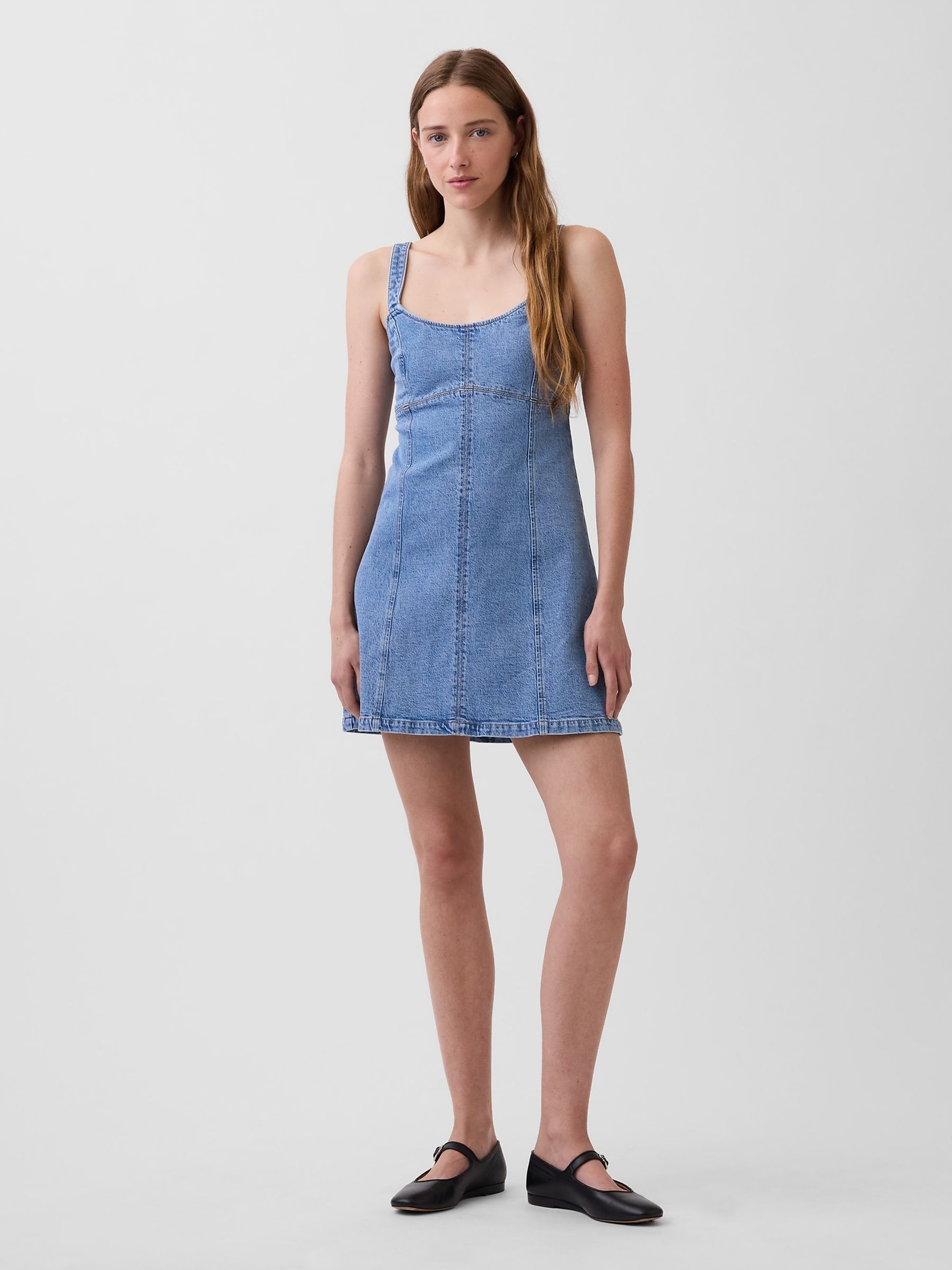 Blue Denim Panelled Mini Dress - Image 1 of 5