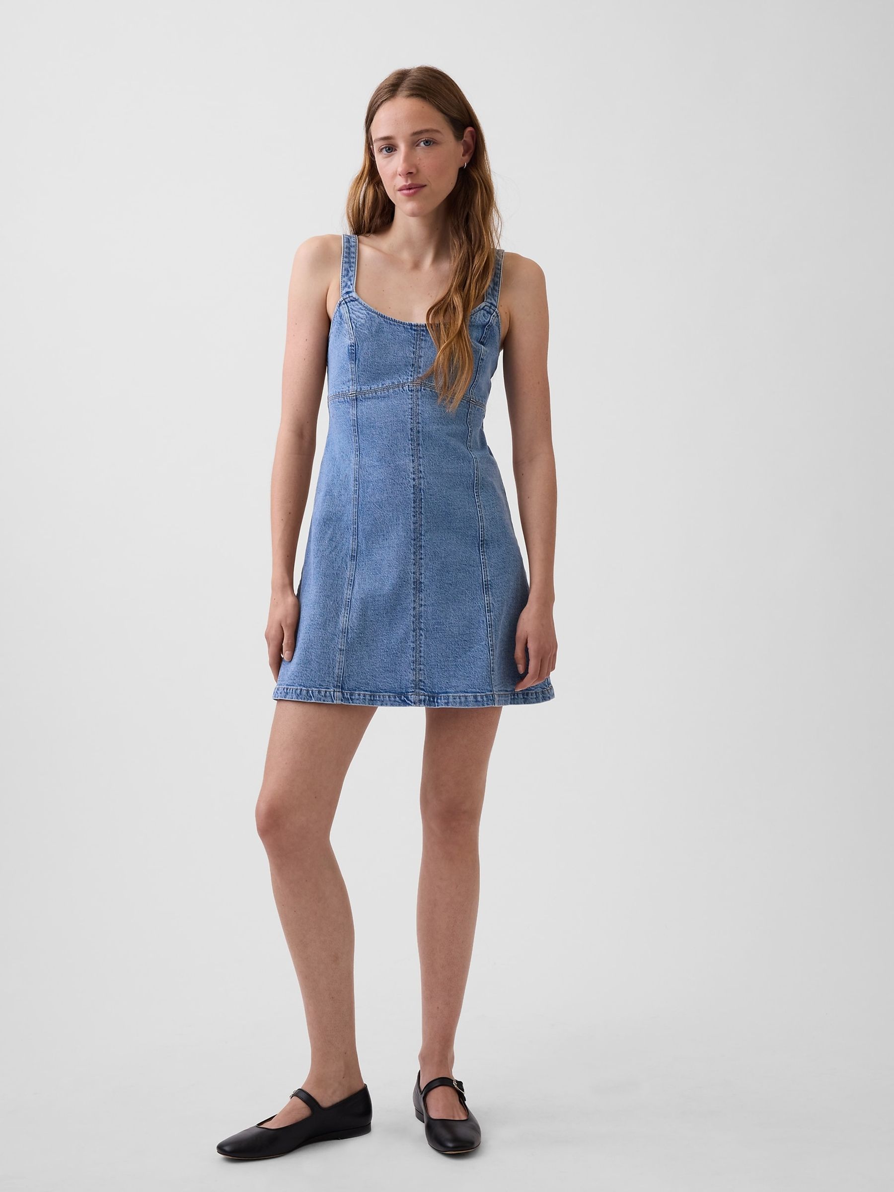 Blue Denim Panelled Mini Dress - Image 3 of 5