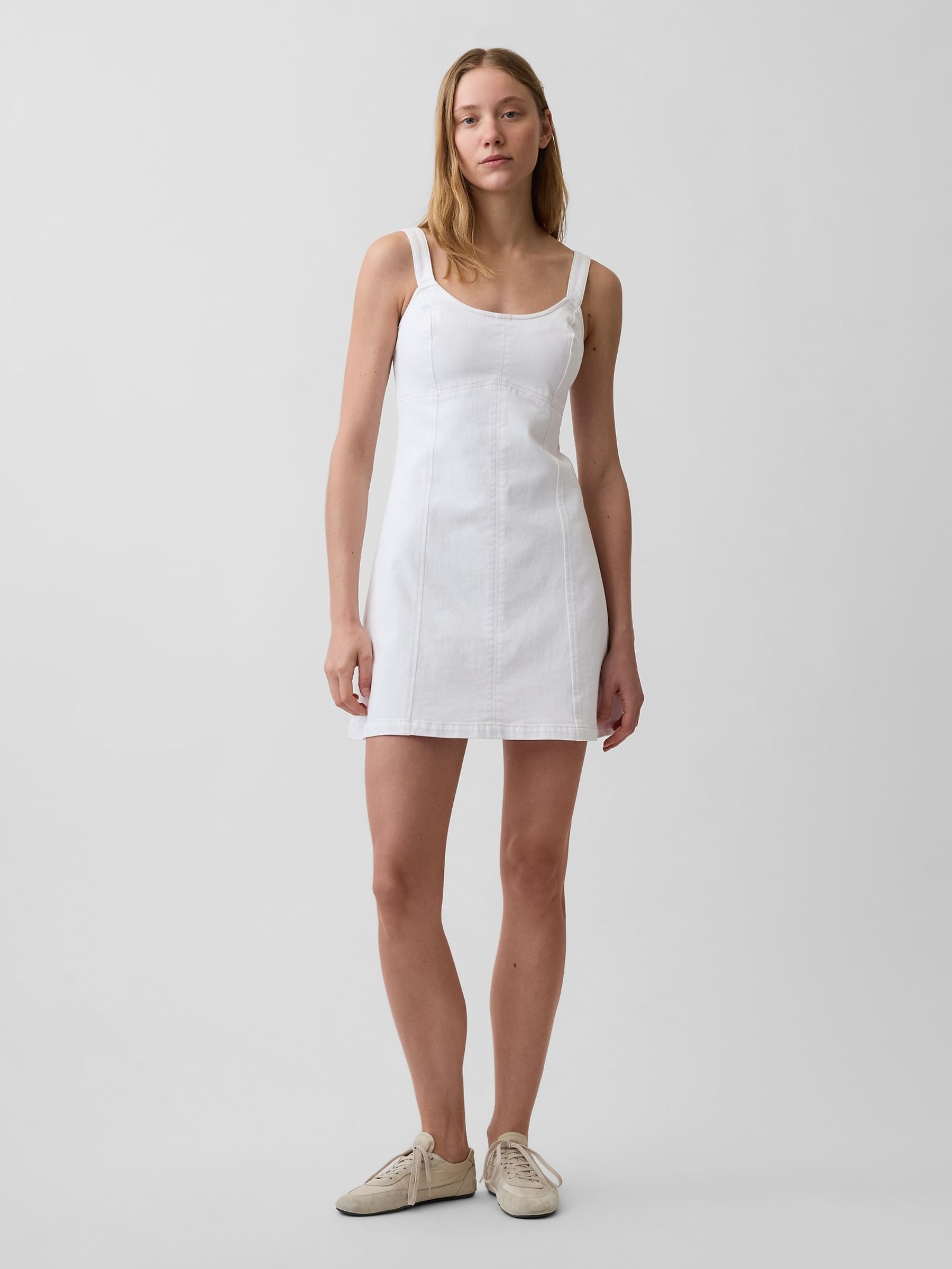 White Denim Panelled Mini Dress - Image 1 of 4