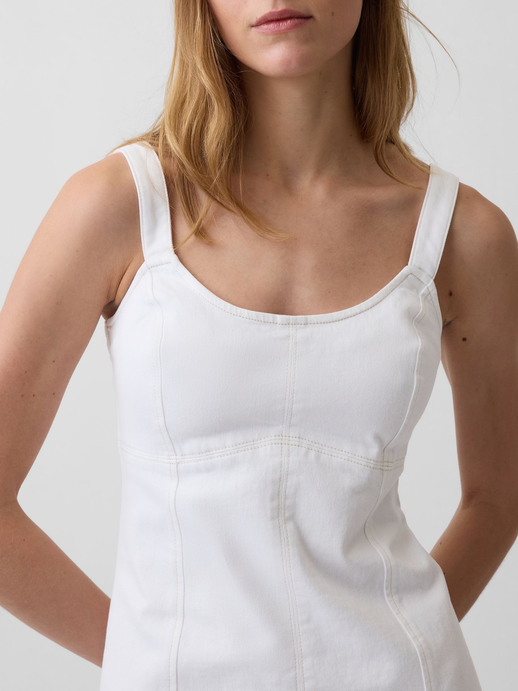 White Denim Panelled Mini Dress - Image 4 of 4