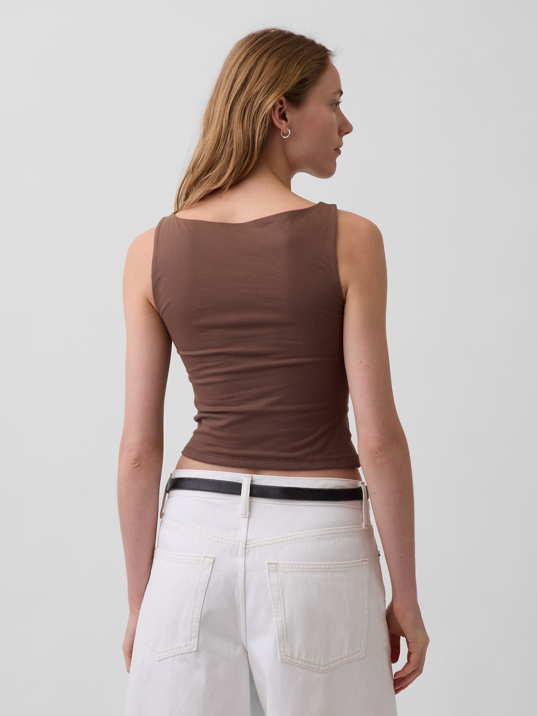 Brown Close Knit Jersey Boatneck Crop Vest - Image 2 of 4