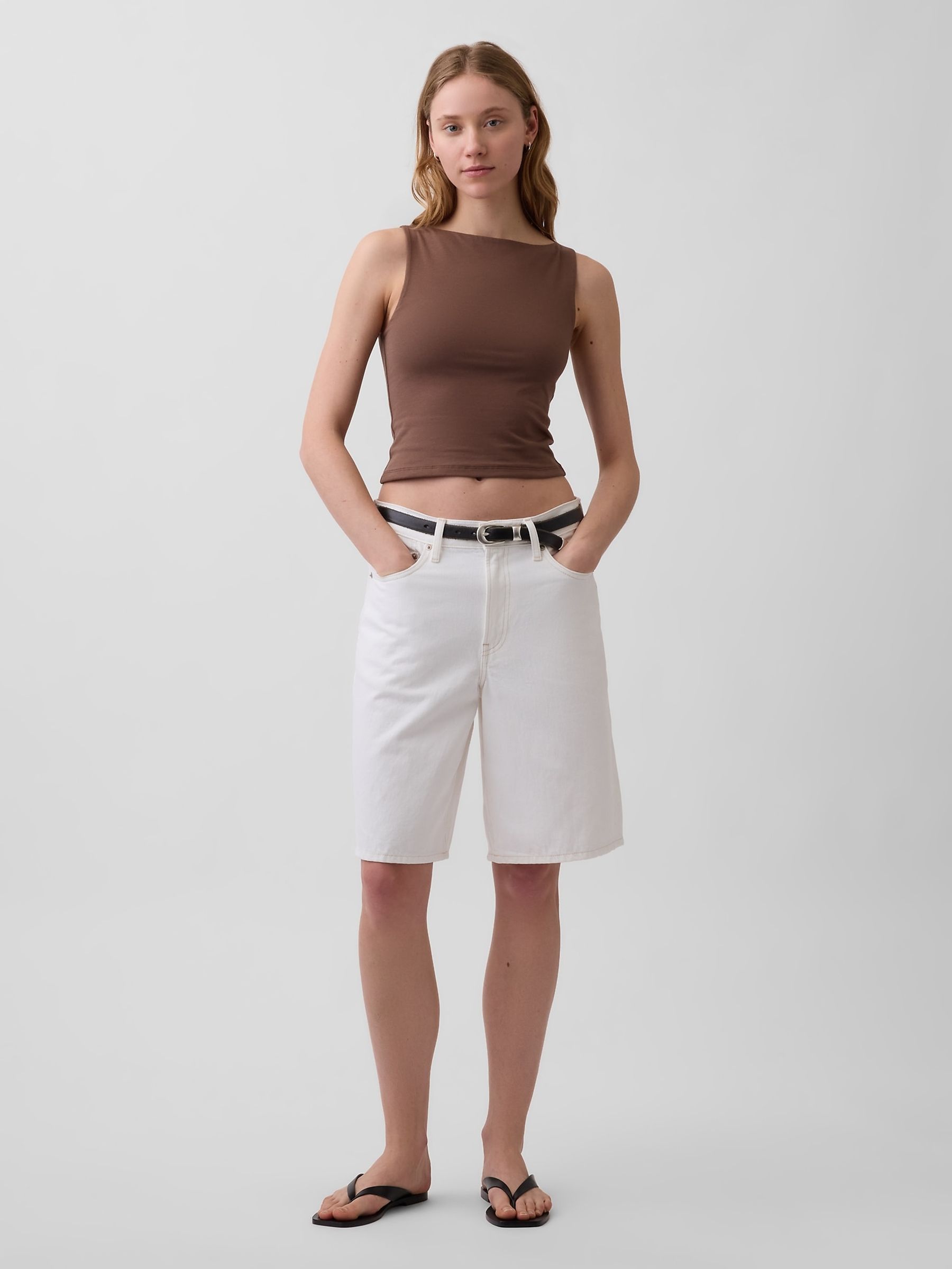 Brown Close Knit Jersey Boatneck Crop Vest - Image 3 of 4