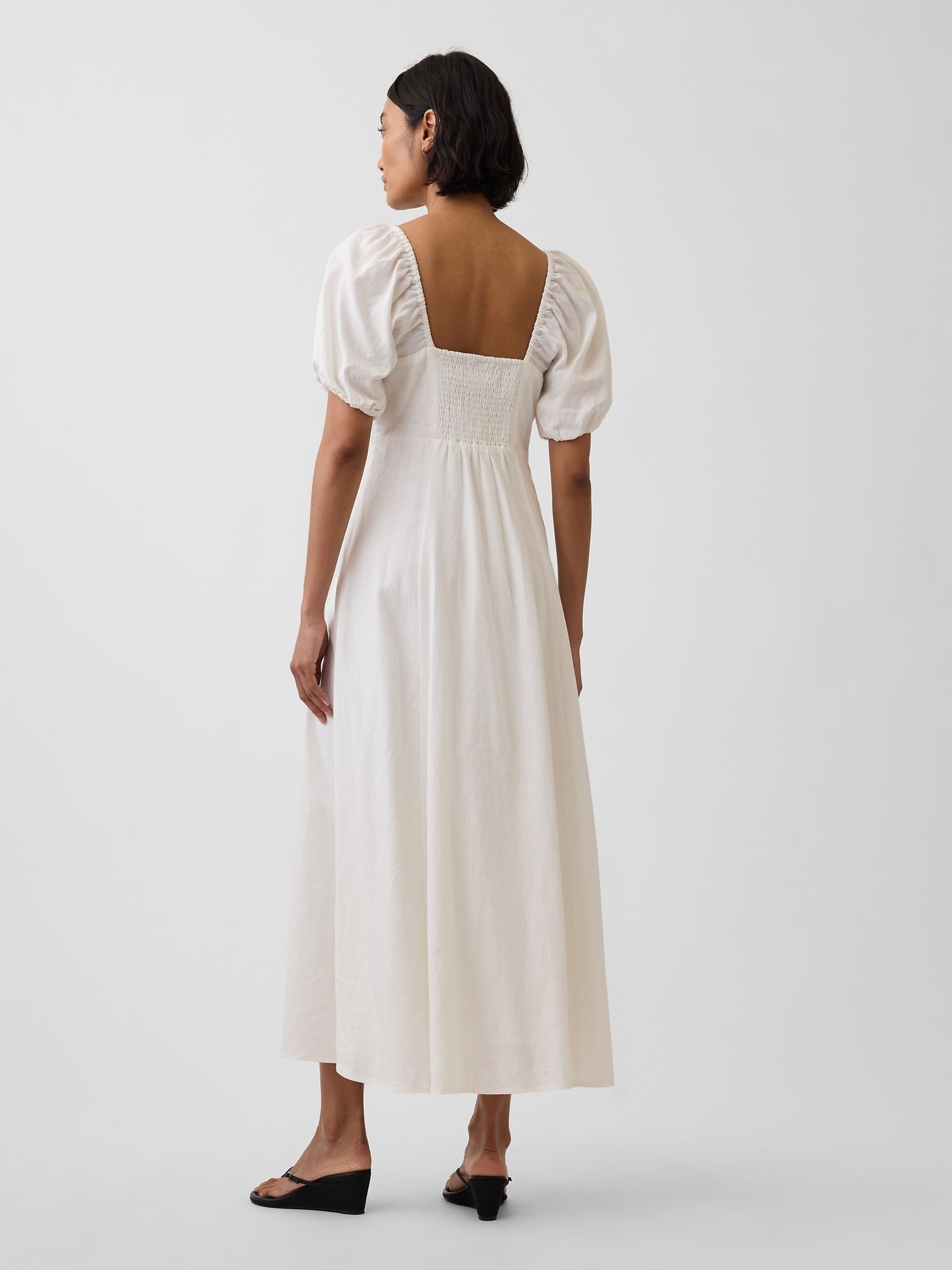 White Linen-Blend Empire Waist Maxi Dress - Image 2 of 3