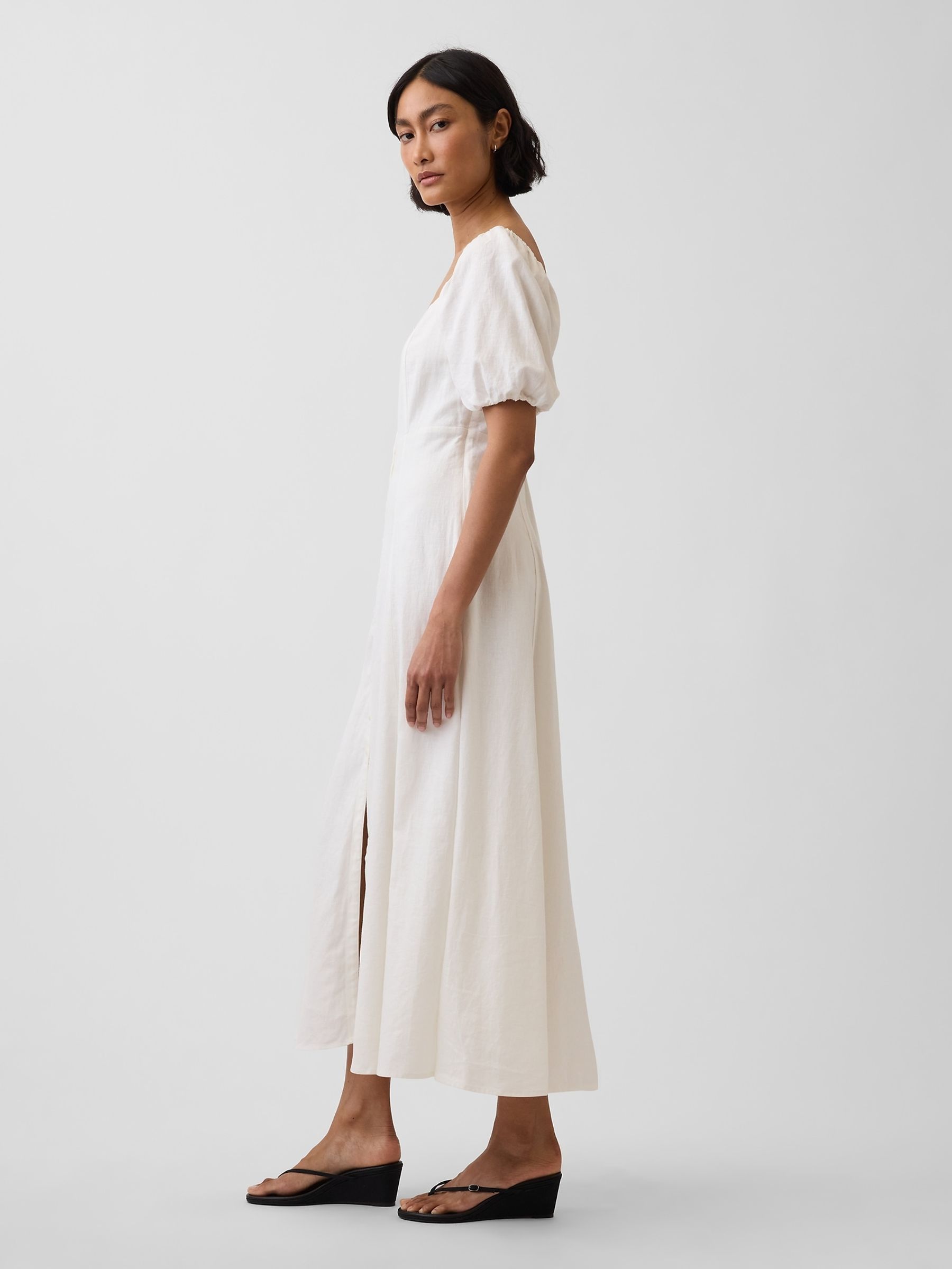 White Linen-Blend Empire Waist Maxi Dress - Image 3 of 3