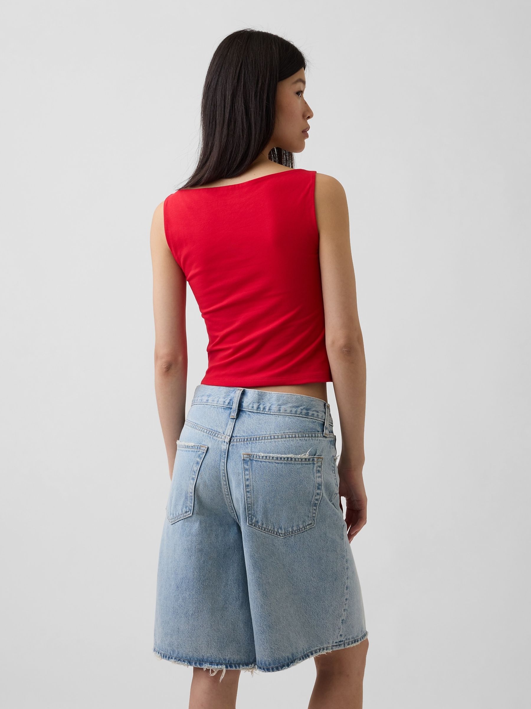 Red Close Knit Jersey Boatneck Crop Vest - Image 2 of 4 Red Close Knit Jersey Boatneck Crop Vest - Image 2 of 4