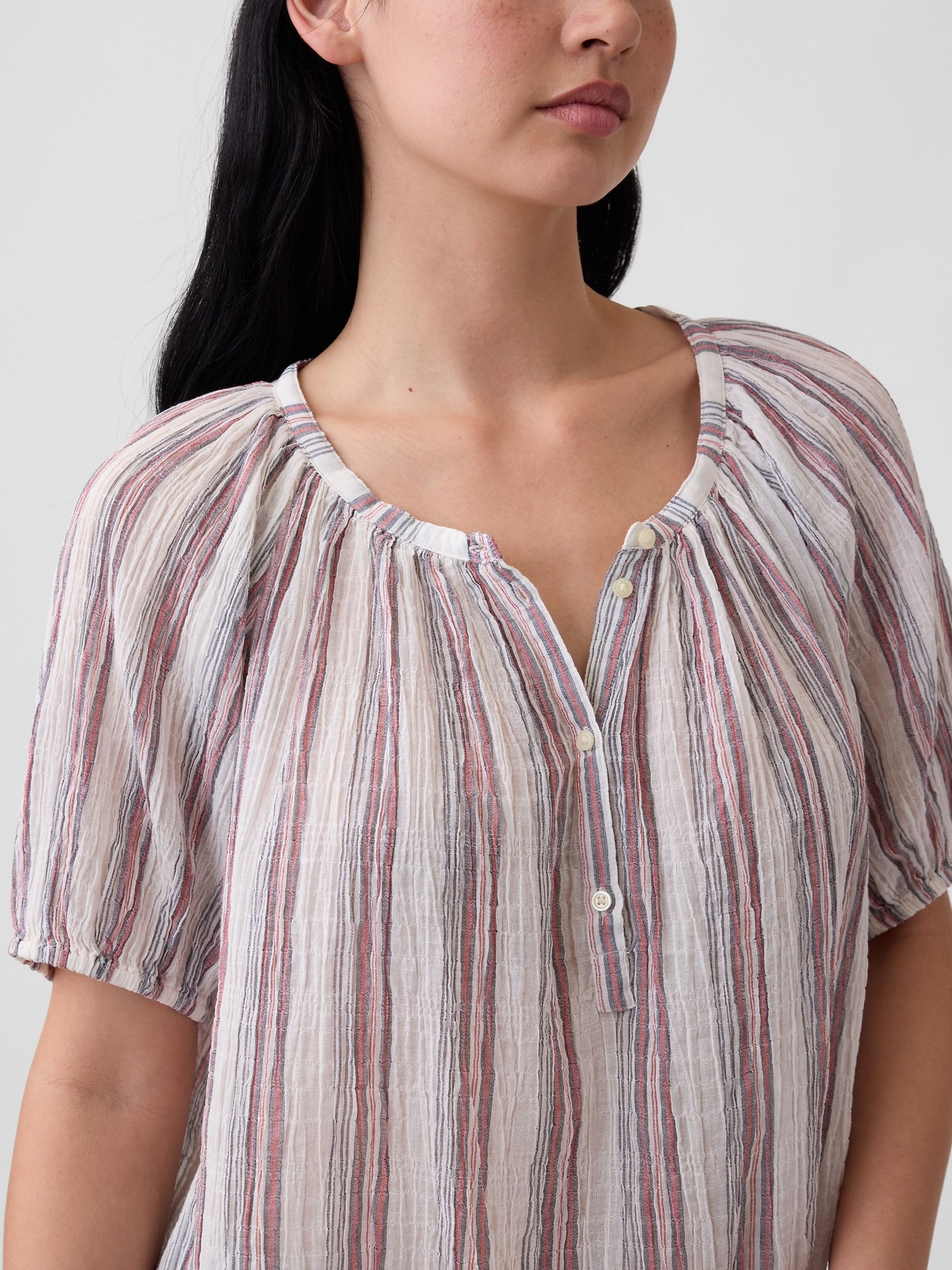 Cream/Pink stripe Oversized Puff Sleeve Top - Image 4 of 5