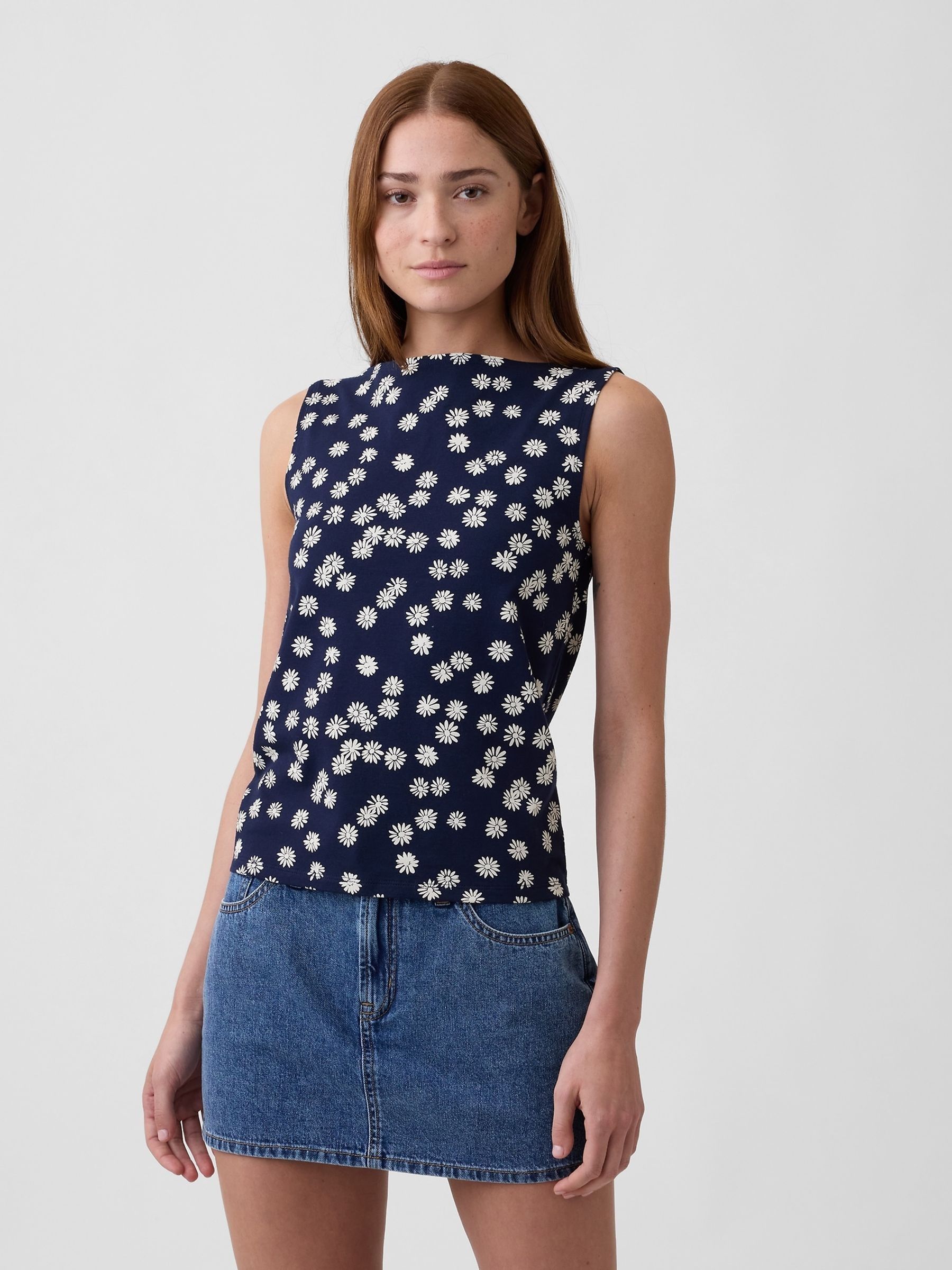 Navy Daisy Boatneck Vest - Image 1 of 5 Navy Daisy Boatneck Vest - Image 1 of 5