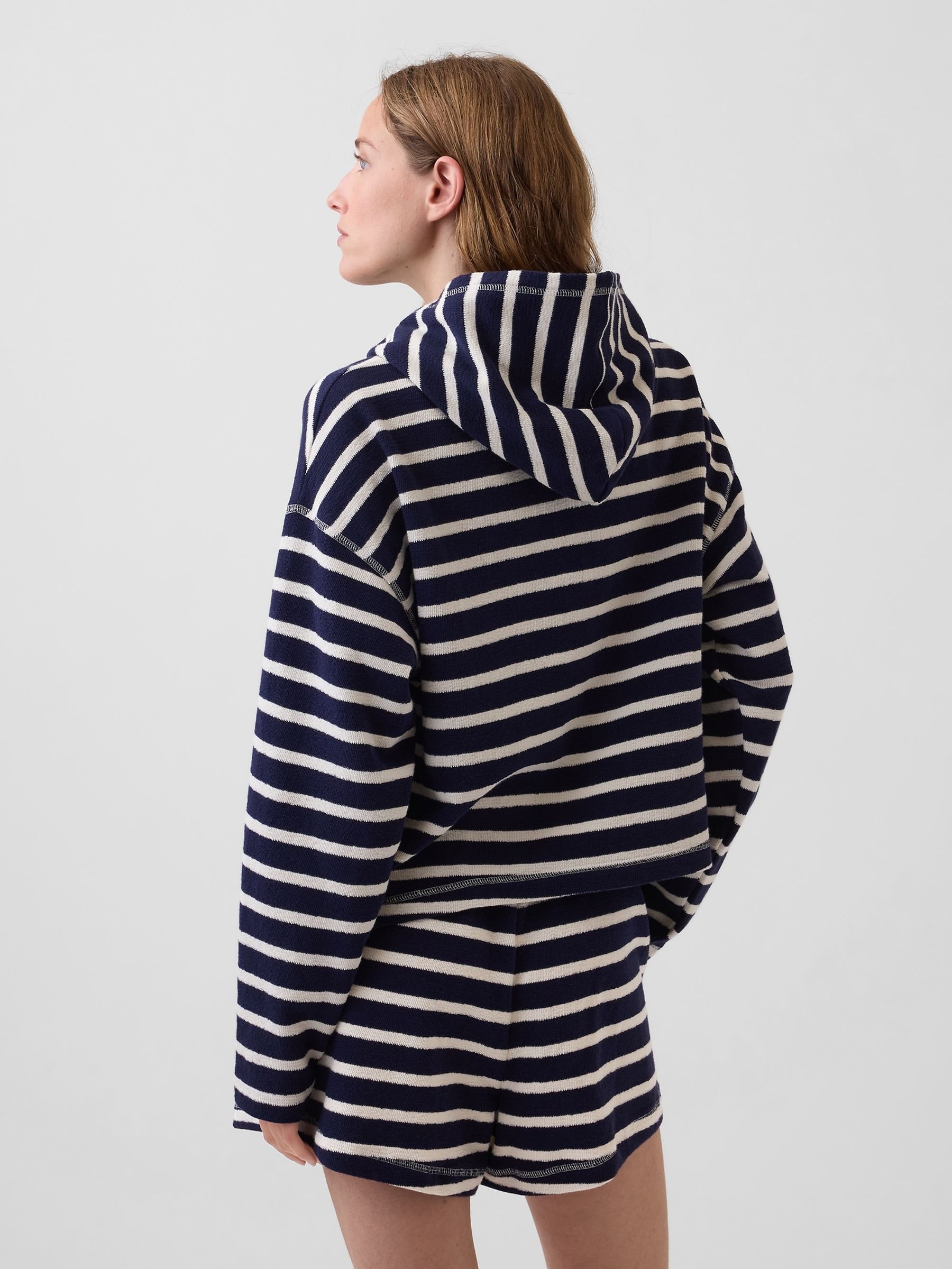 Navy Stripe Towel Terry Oversized Stripe Zip Hoodie | Gap