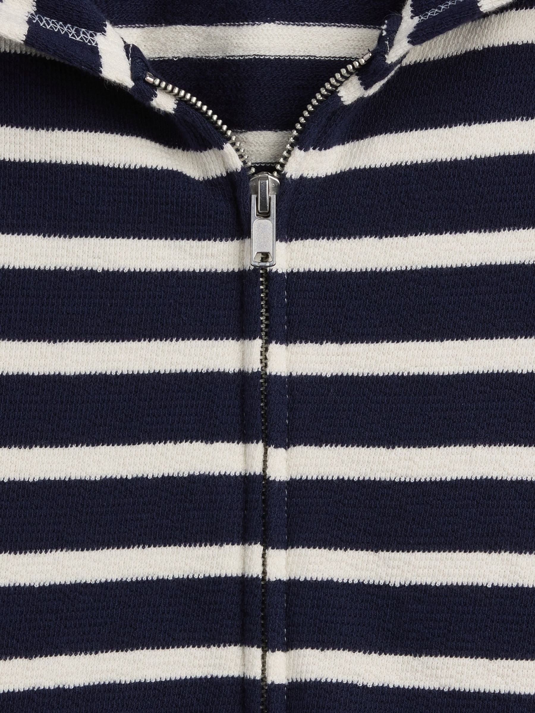 Navy Towel Terry Oversized Stripe Zip Hoodie - Image 4 of 4
