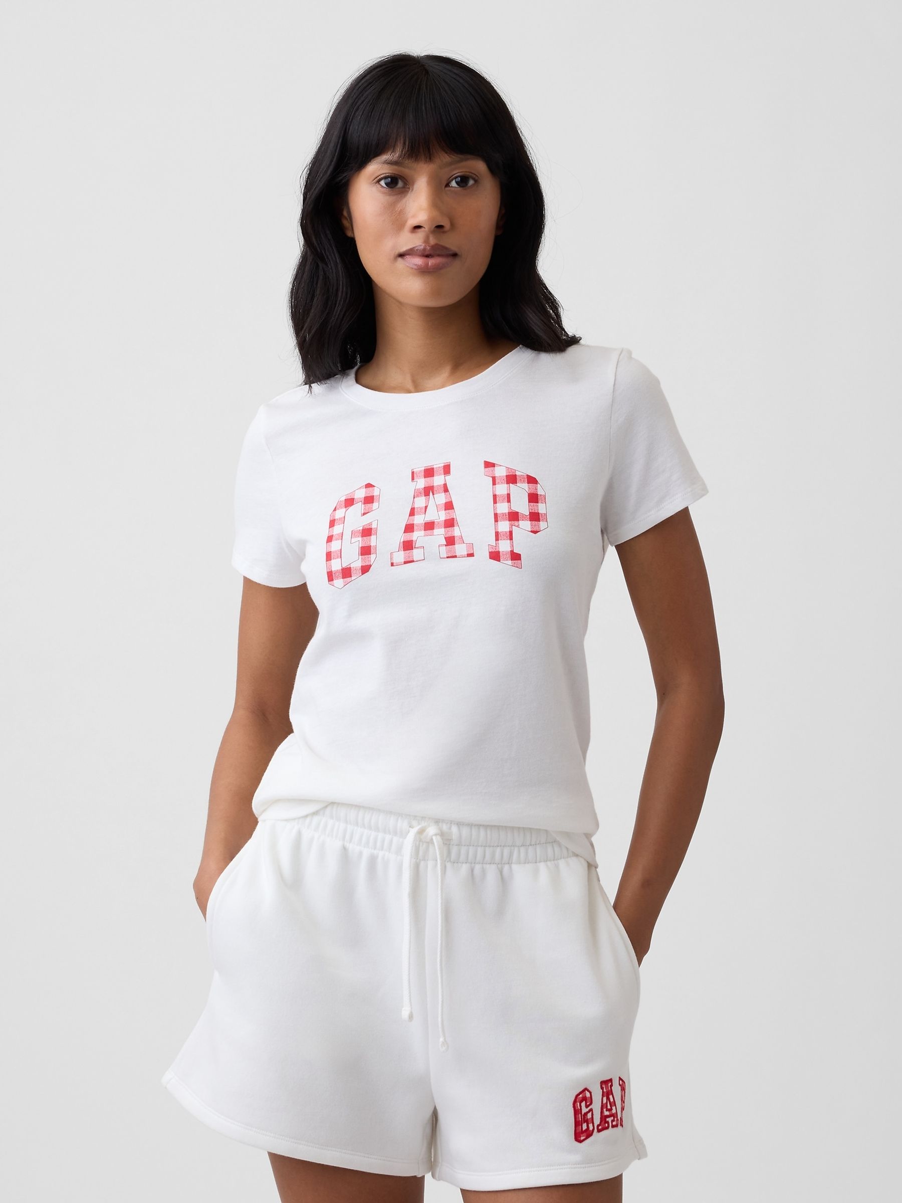 White/Red Gingham Logo Short Sleeve T-Shirt - Image 1 of 5