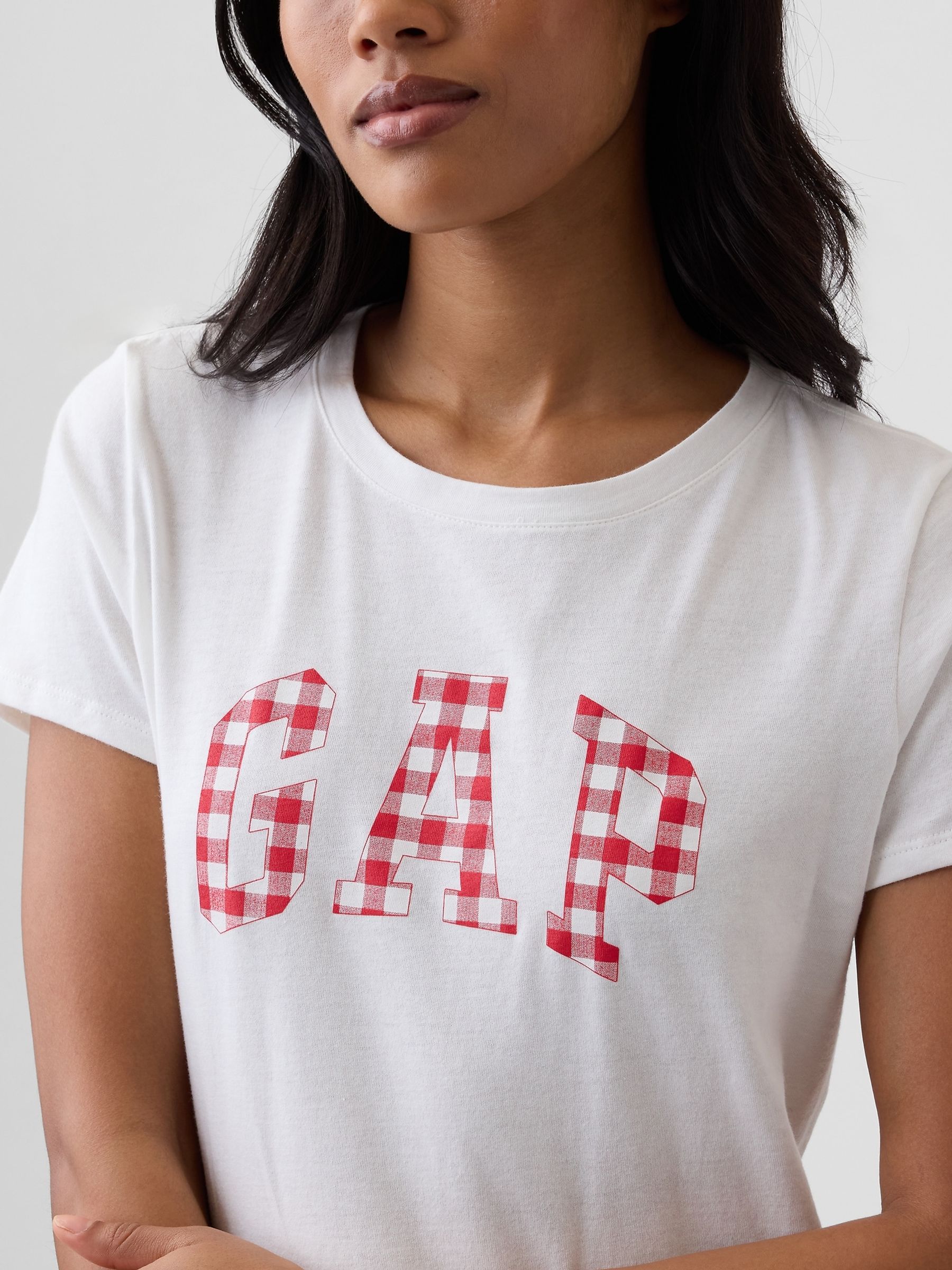 White/Red Gingham Logo Short Sleeve T-Shirt - Image 4 of 5